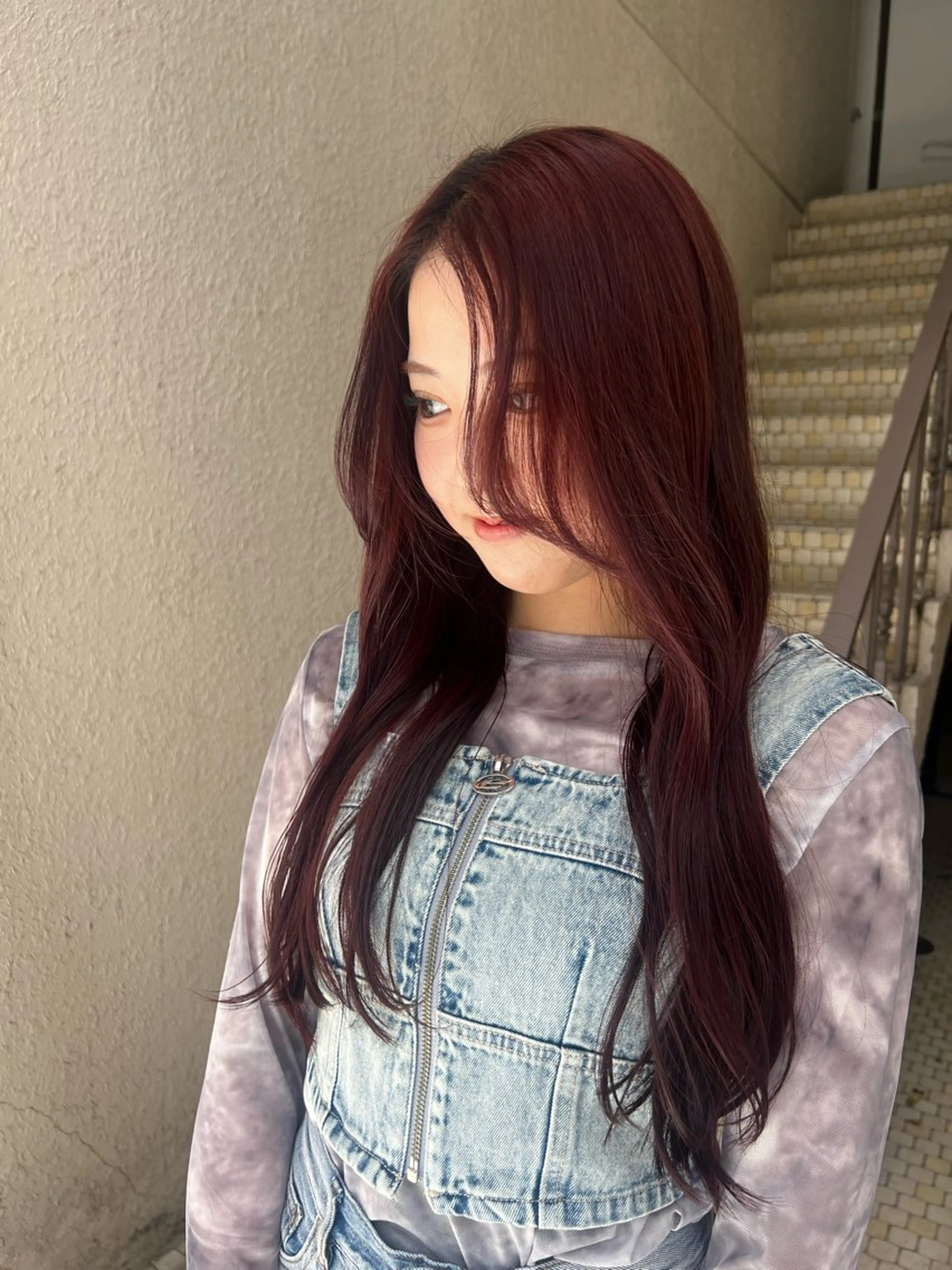 ロング カラー ブリーチ ダブルカラー ブリーチなしカラー レッドカラー ヘアカラー トリートメント 暖色カラー/ブリーチ /名古屋/かのんのヘアスタイル