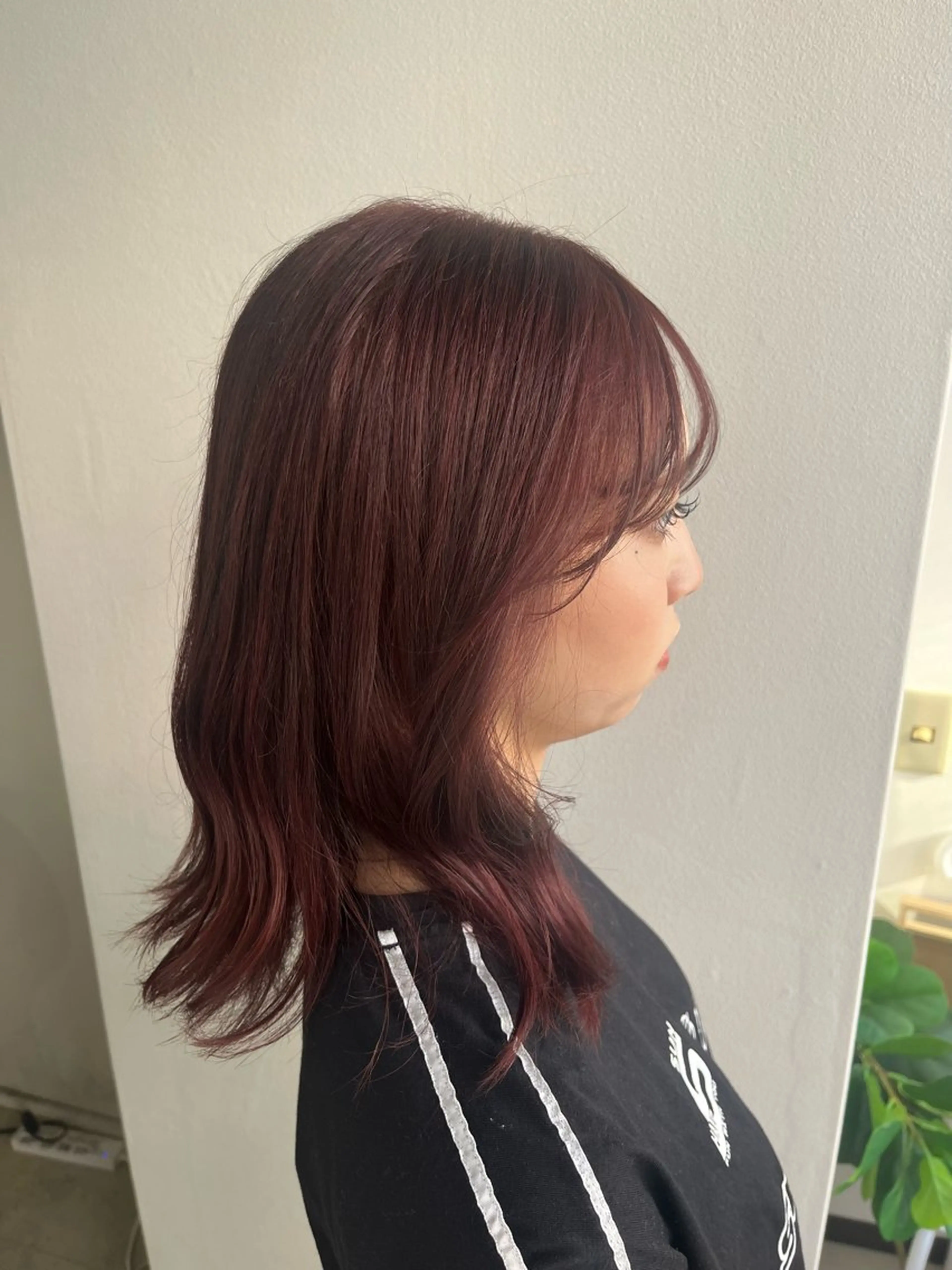 ミディアム カラー ブリーチ ダブルカラー ブリーチなしカラー レッドカラー ヘアカラー Sherry/R 三川町　山本なつみのヘアスタイル