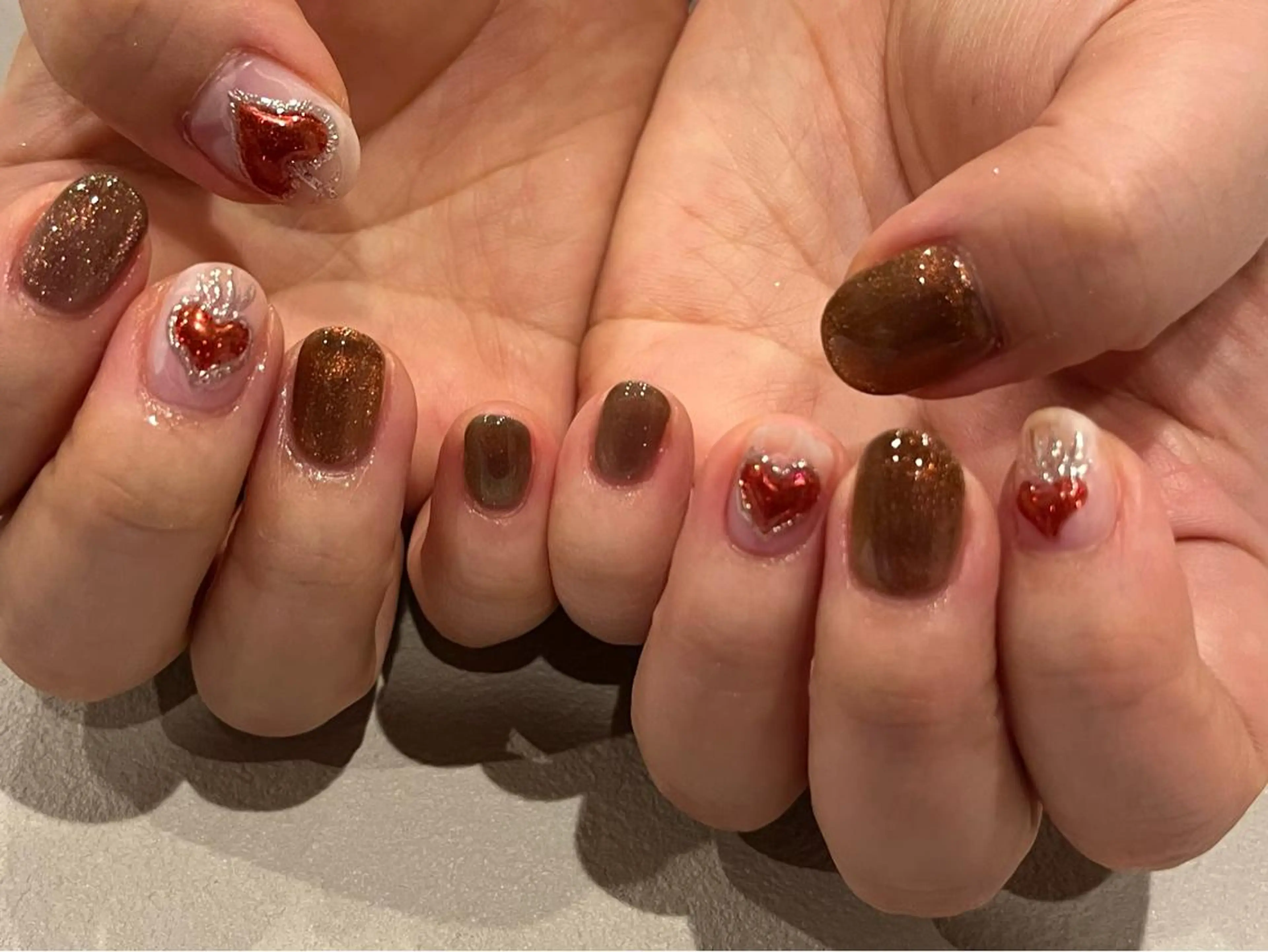 ネイル ハート 持ち込み ニュアンスネイル ぷっくりネイル スカルプネイル ハンドネイル 小河 仁美のネイルデザイン