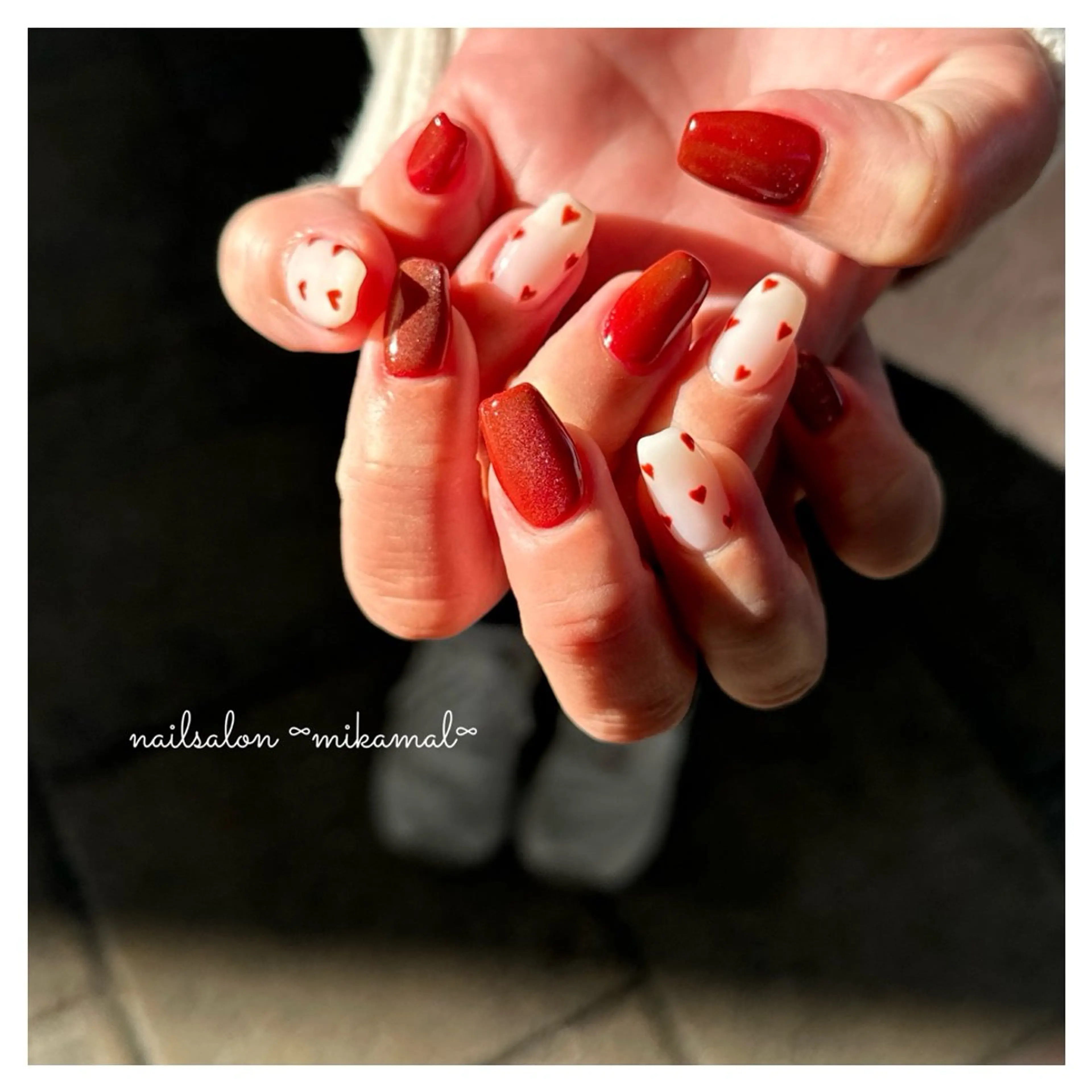 ネイル ボルドー ハート マグネットネイル バレンタイン nail salon  ∞ mikanal ∞所属・nailsalon ∞ ﾐｶﾅﾙ ∞のネイルデザイン