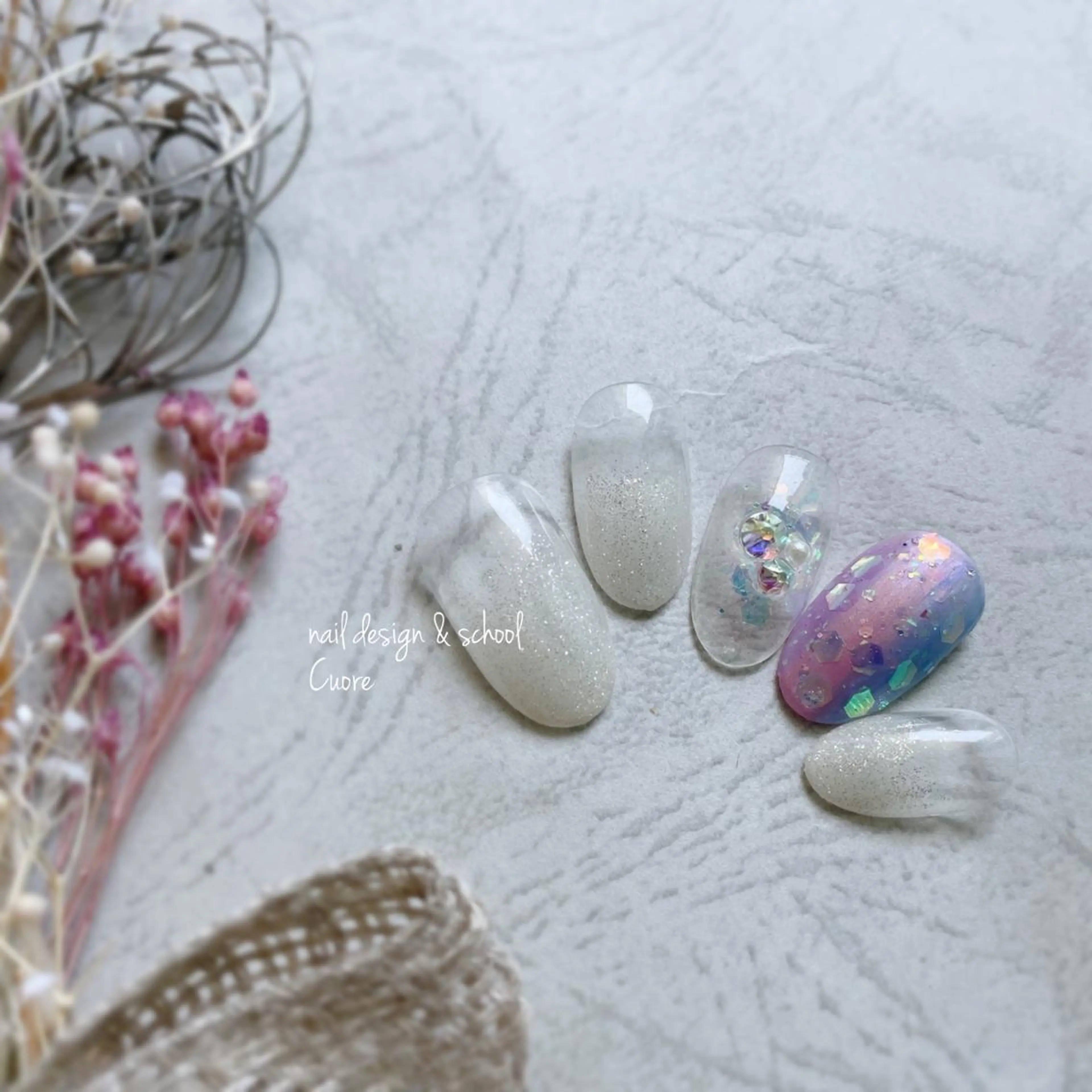 ネイル アートネイル ジェルネイル シンプルネイル 春ネイル ブライダルネイル Cuore谷岡紗妃/ 宮崎台のネイルデザイン