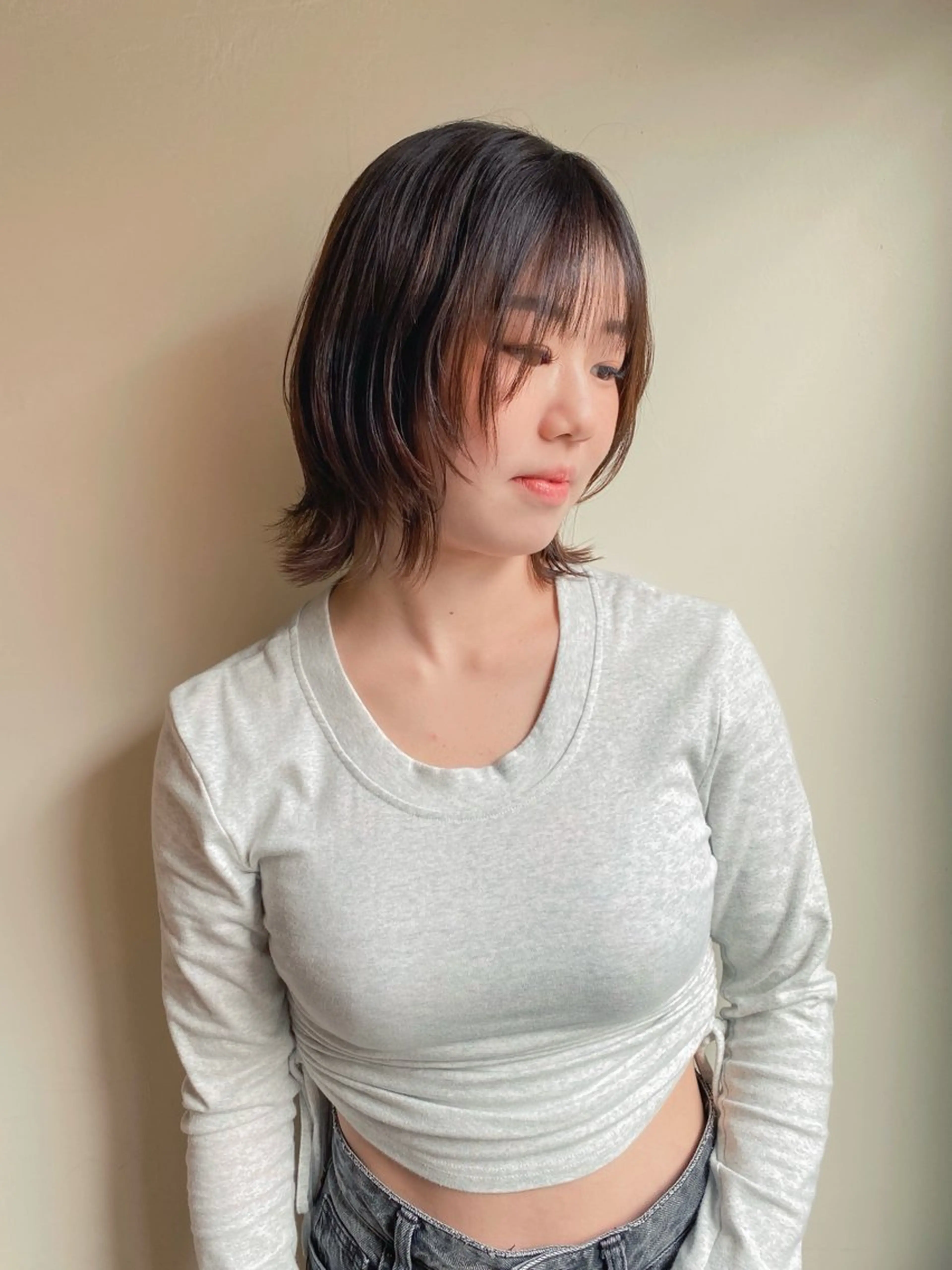 ミディアム 切りっぱなしボブ ボブ 韓国風ヘア レイヤーカット 板谷みさき /艶ボブ/藤沢美容室のヘアスタイル