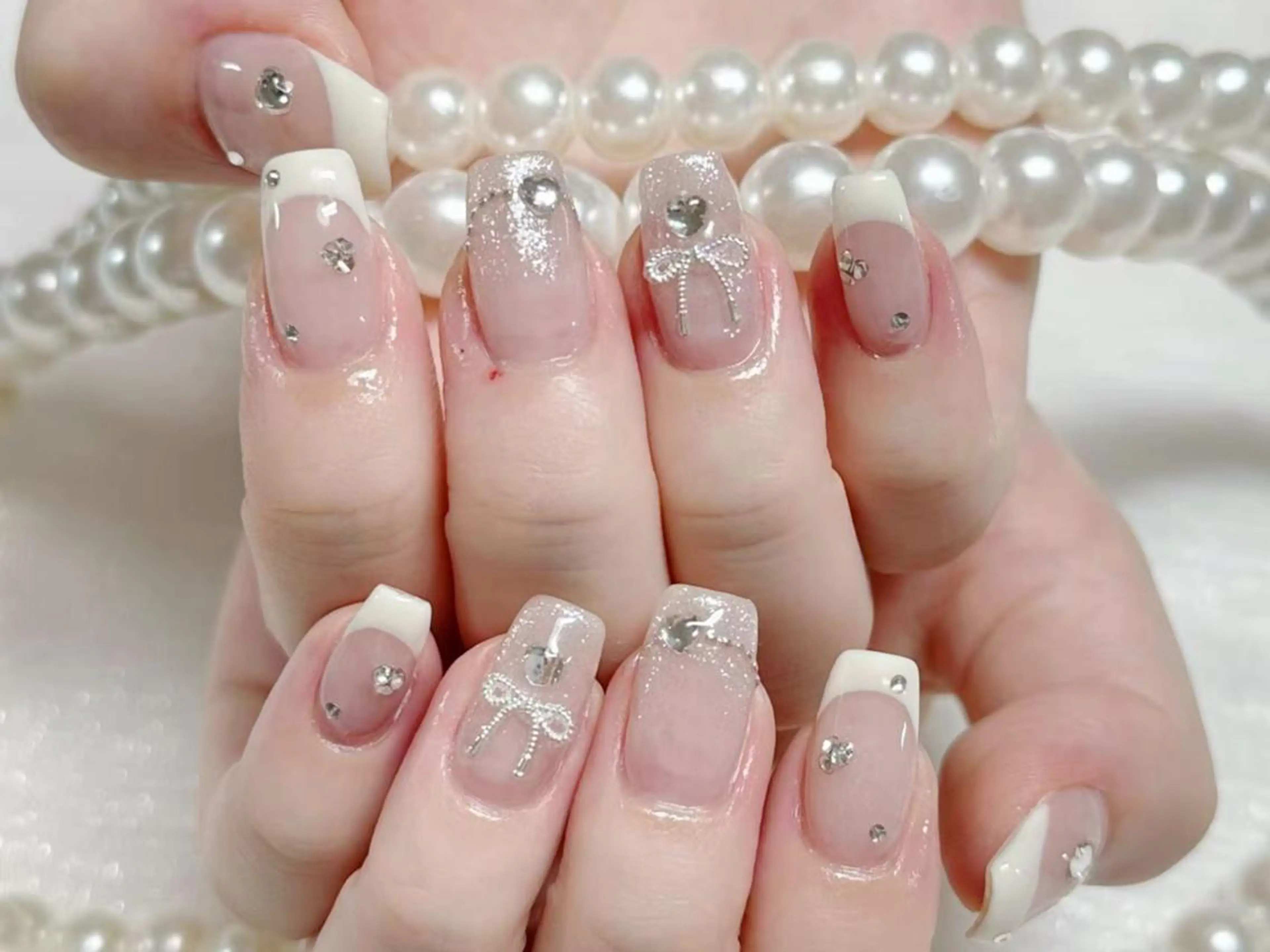 ネイル アートネイル クリアネイル 成人式 長さ出し フラッシュネイル ハンドネイル Ru na🍳のネイルデザイン