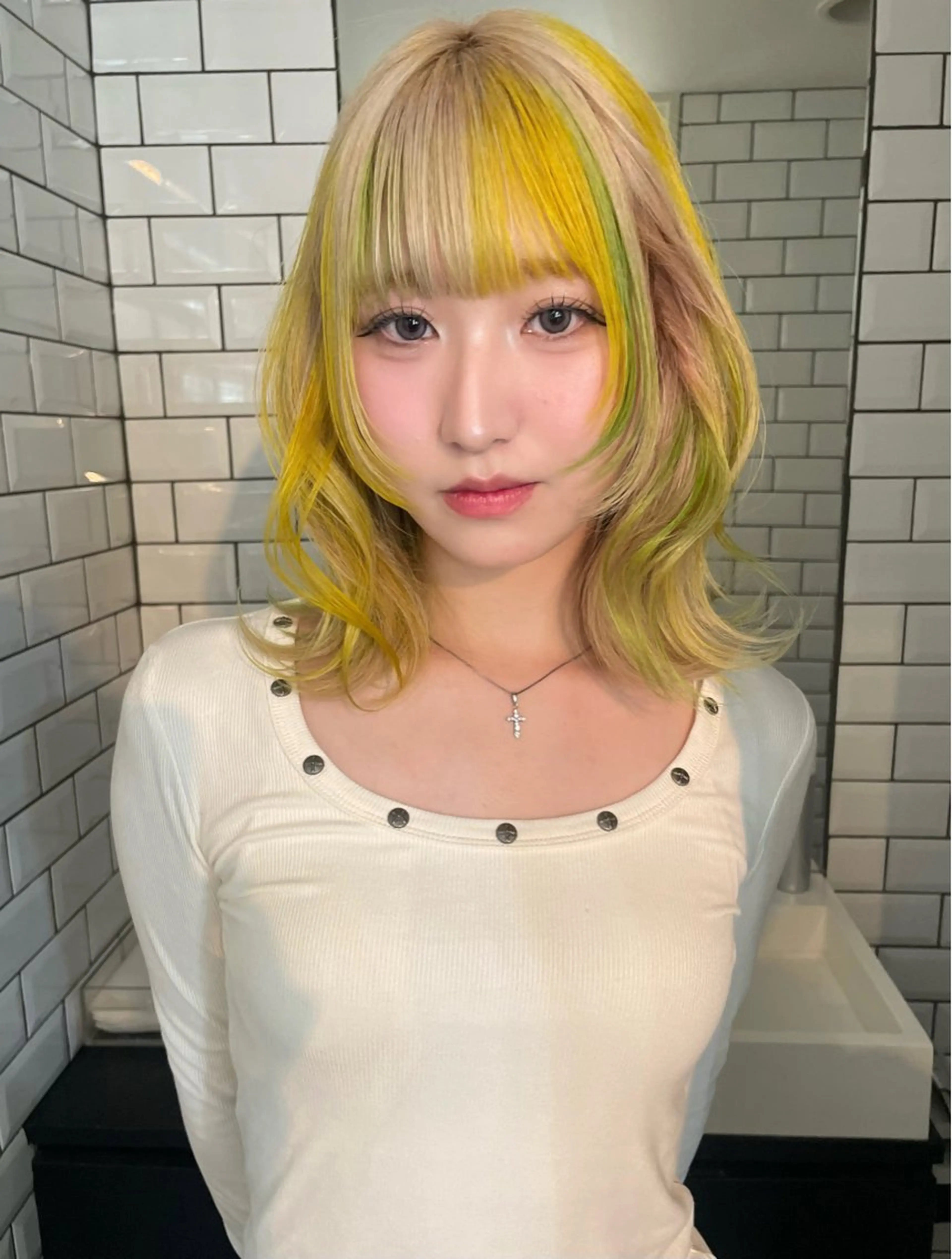 ミディアム カラー ボブ.顔周りカット カット/ユキカのヘアスタイル