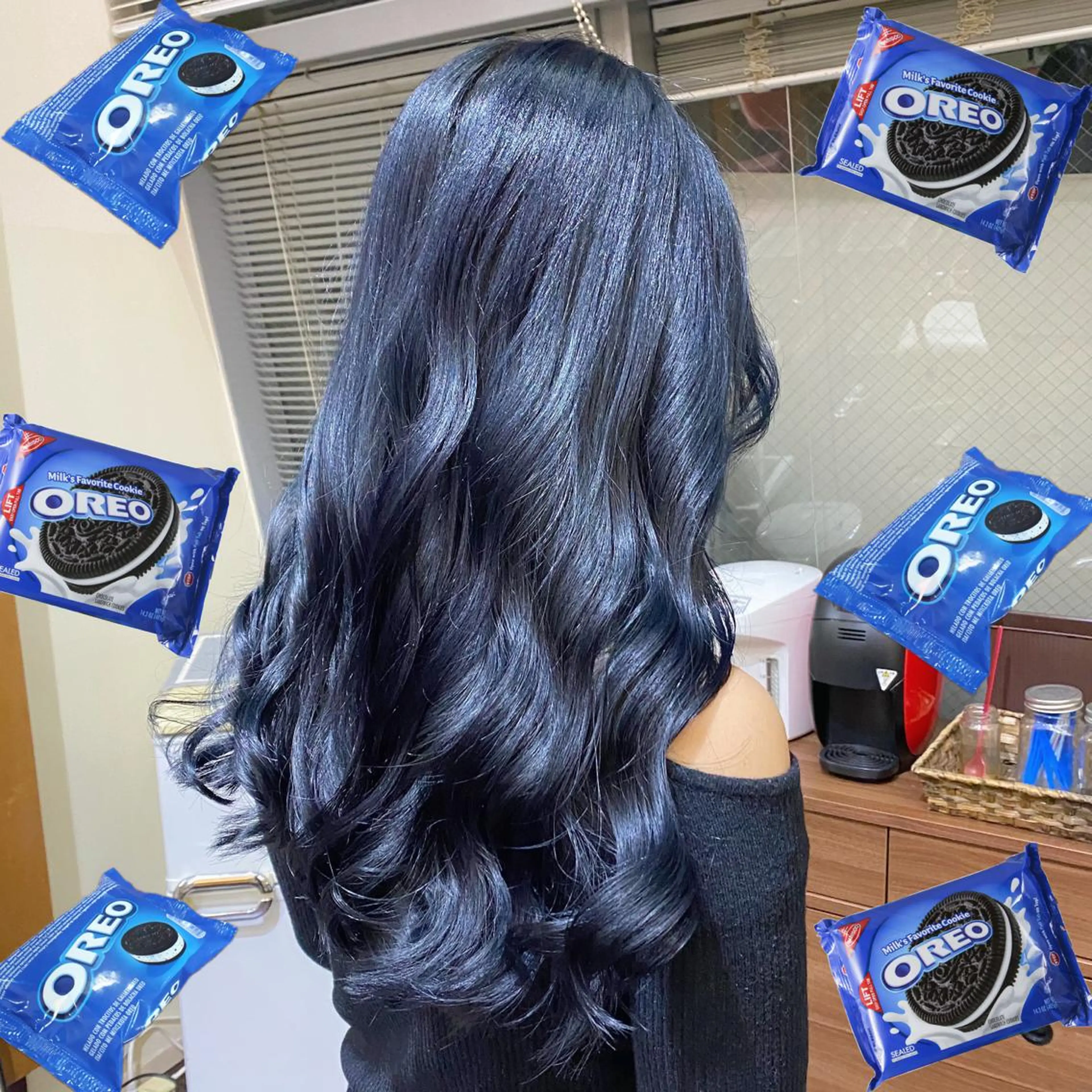 ロング カラー 黒髪 ブルーカラー ブルーブラック salon village所属・色落ちまで可愛い🧚 心斎橋hikaruのヘアスタイル