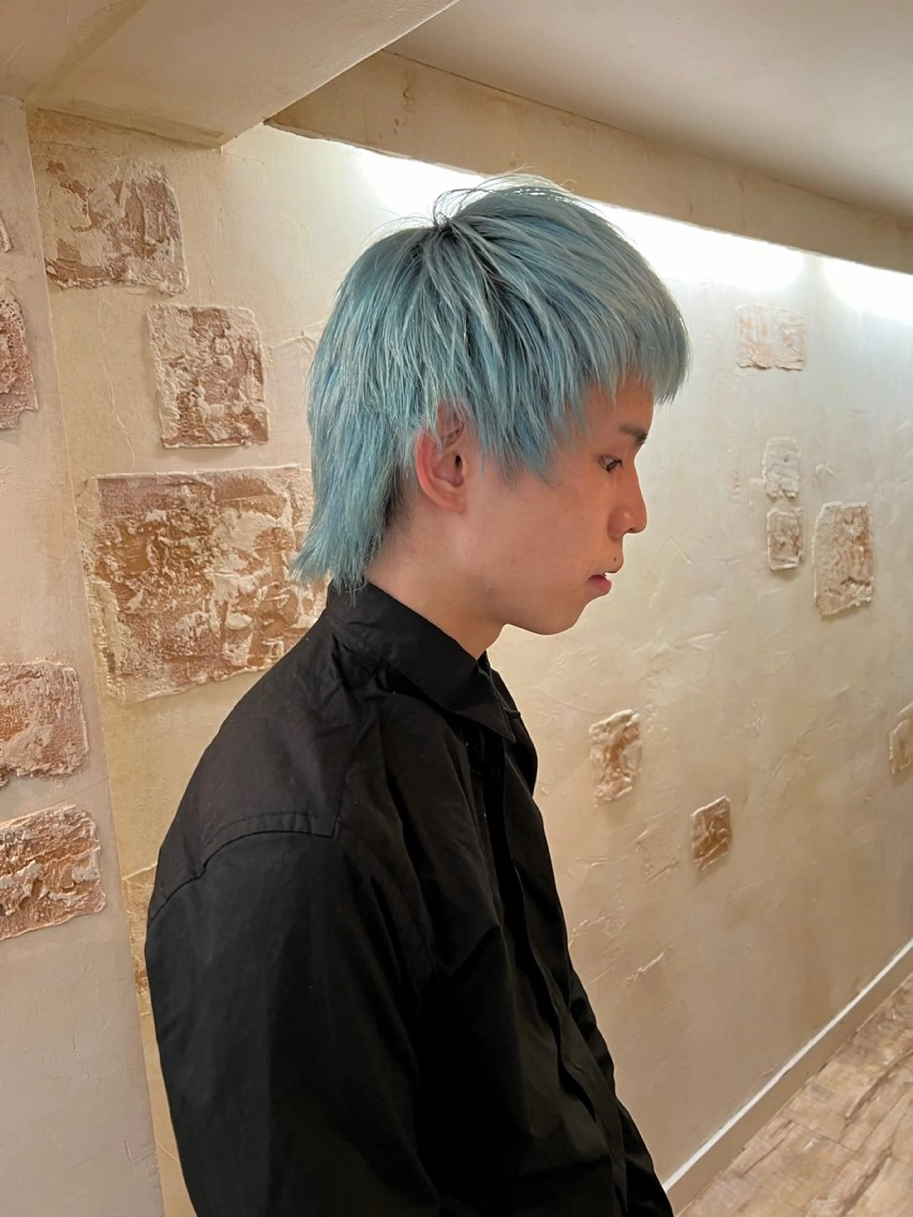 ショート カラー メンズ メンズブリーチ ブリーチ ブロンド ブルーカラー ホワイトブロンド 退色まで透明感ある ダブルカラー/リクのヘアスタイル