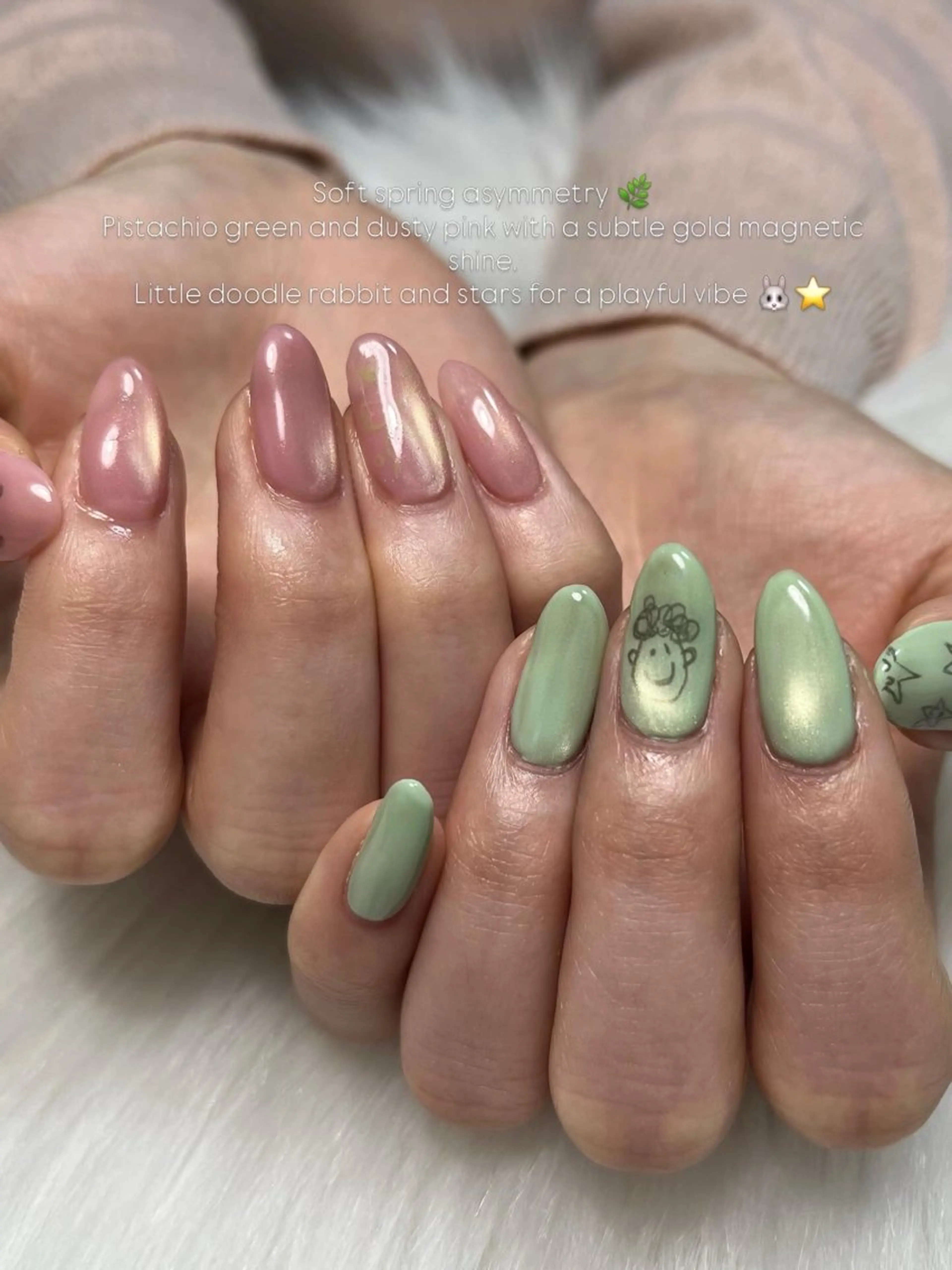 ネイル アートネイル ゴールド グリーン マグネットネイル ピンク フットネイル Nail salon Hanakoのネイルデザイン