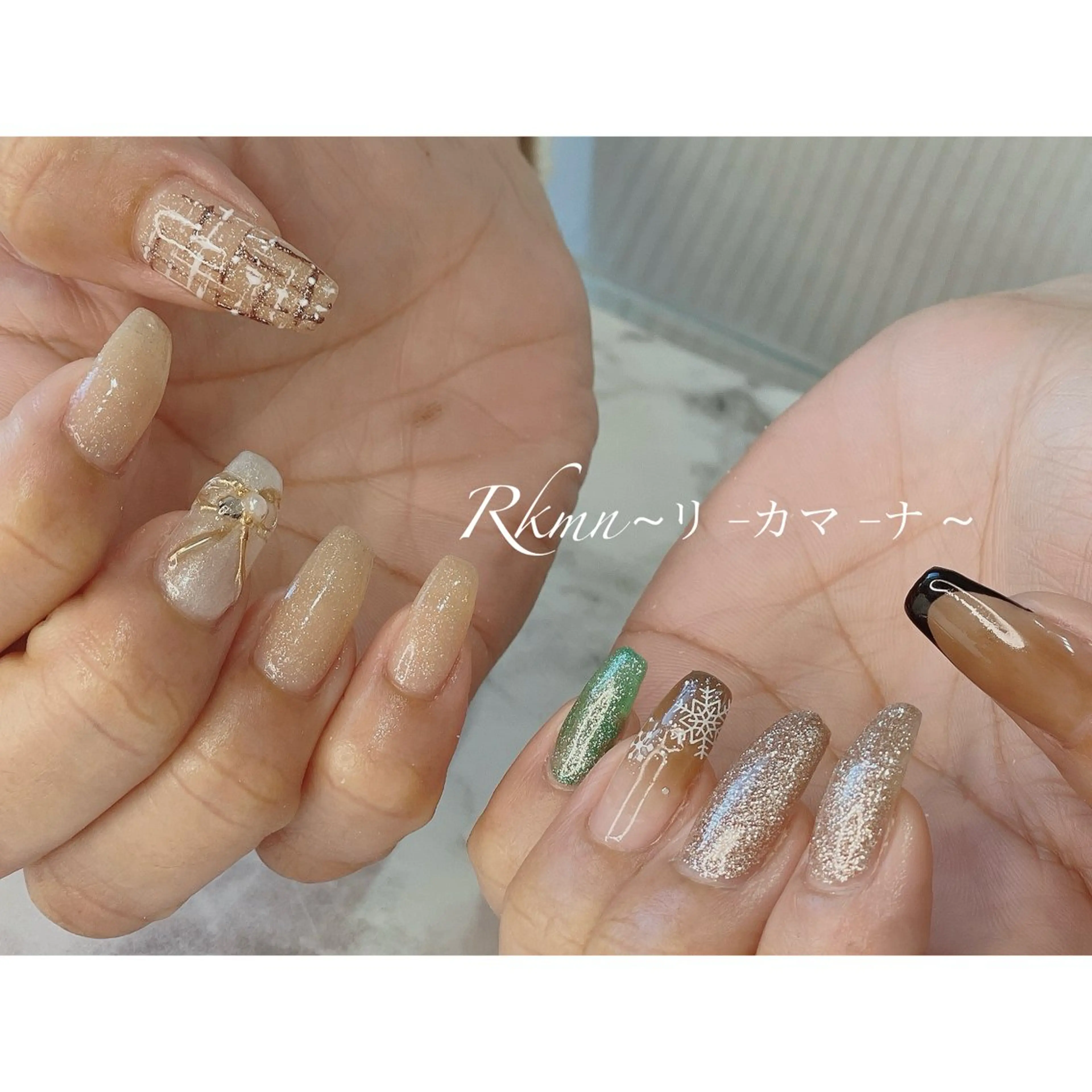 ネイル アートネイル フレンチネイル リボン 春ネイル ツイードネイル ハンドネイル フットネイル ハンドケア Rkmn ~リ-カマ-ナ~のネイルデザイン