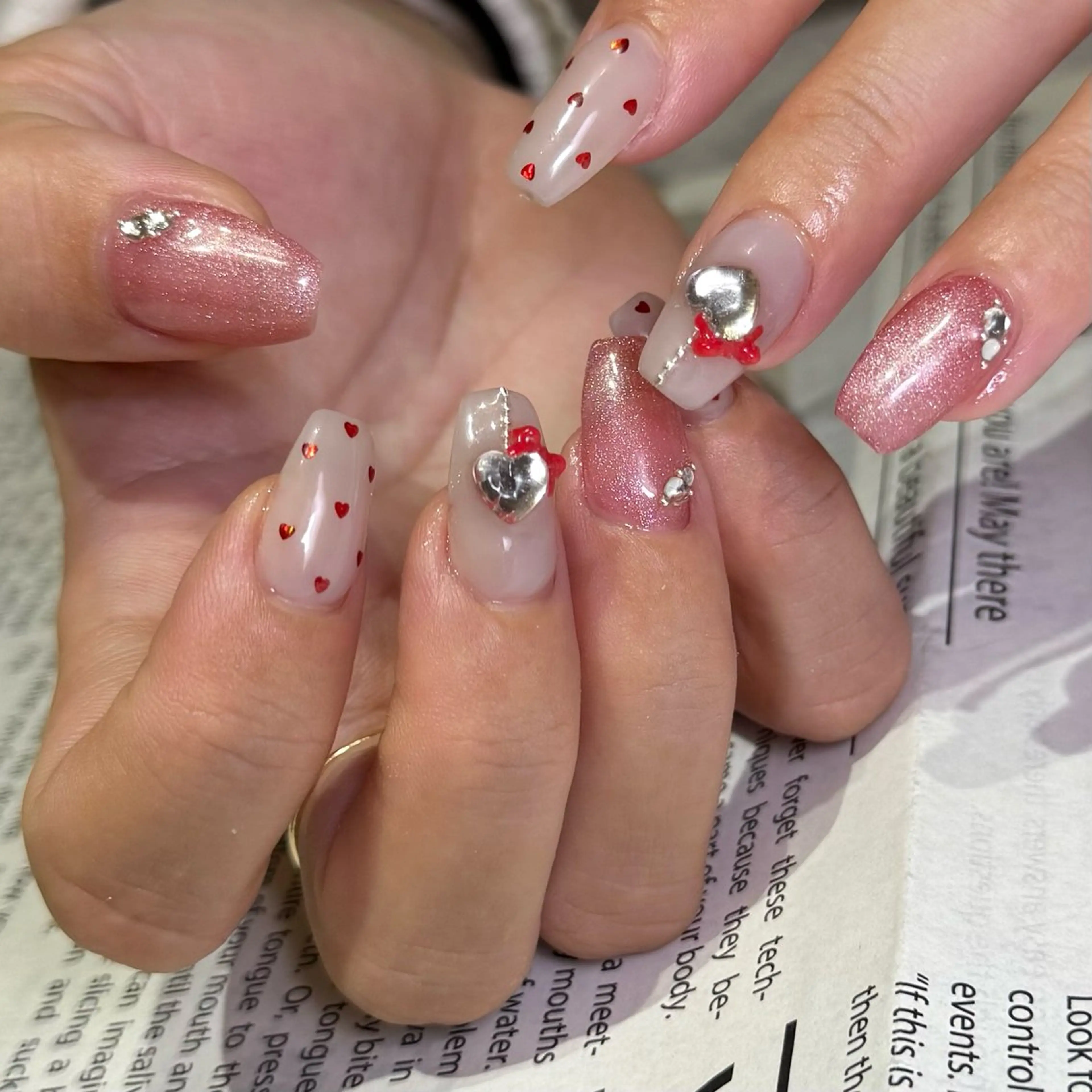 ネイル バレンタイン ハンドネイル Mnailsalon フィルイン対応サロンのネイルデザイン