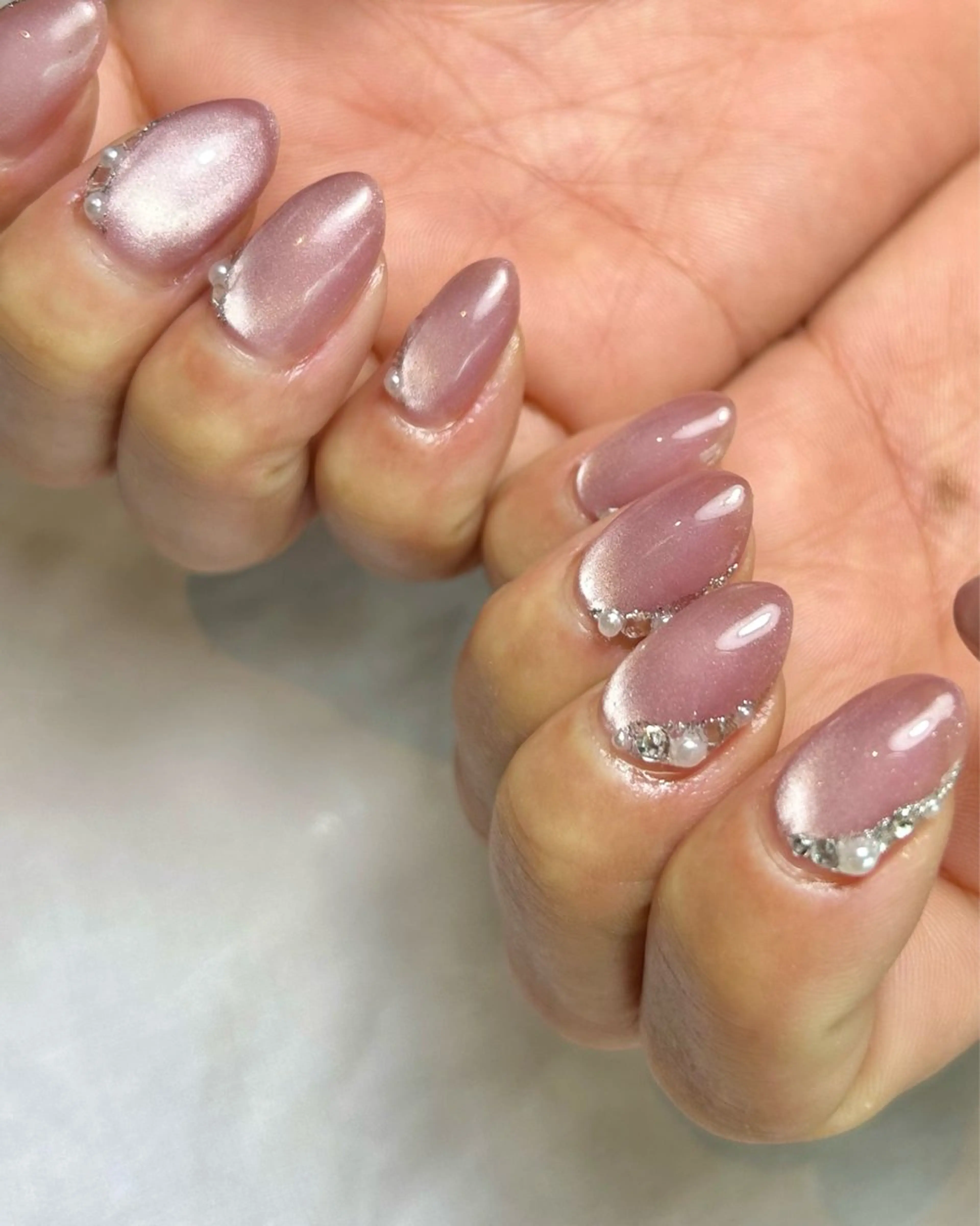 ネイル 持ち込み ピンク ストーンネイル ハンドネイル Reflection marikoのネイルデザイン
