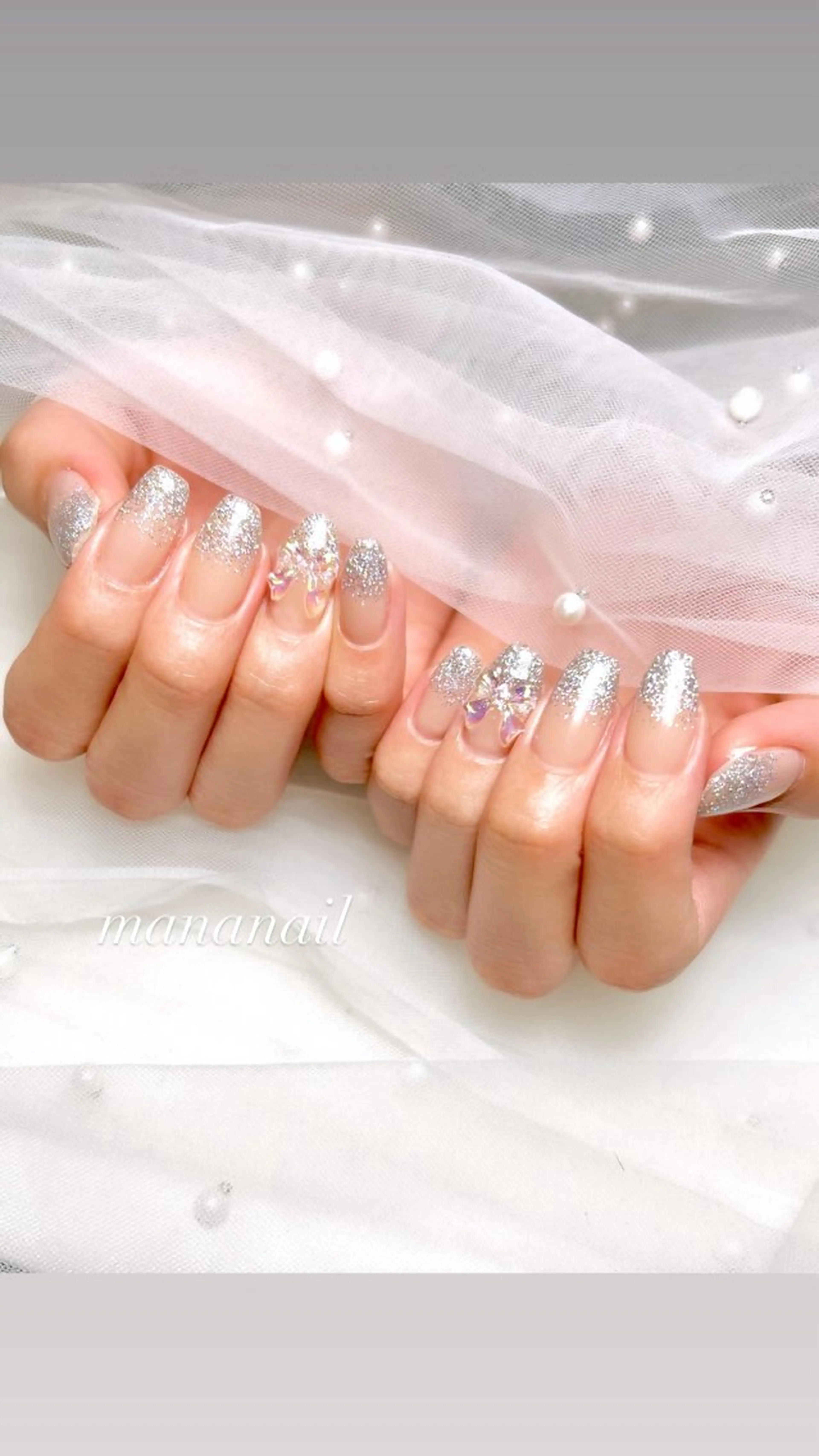 ネイル キラキラネイル ラメ(グリッター) ラメグラデーション リボン mananail マナネイルのネイルデザイン