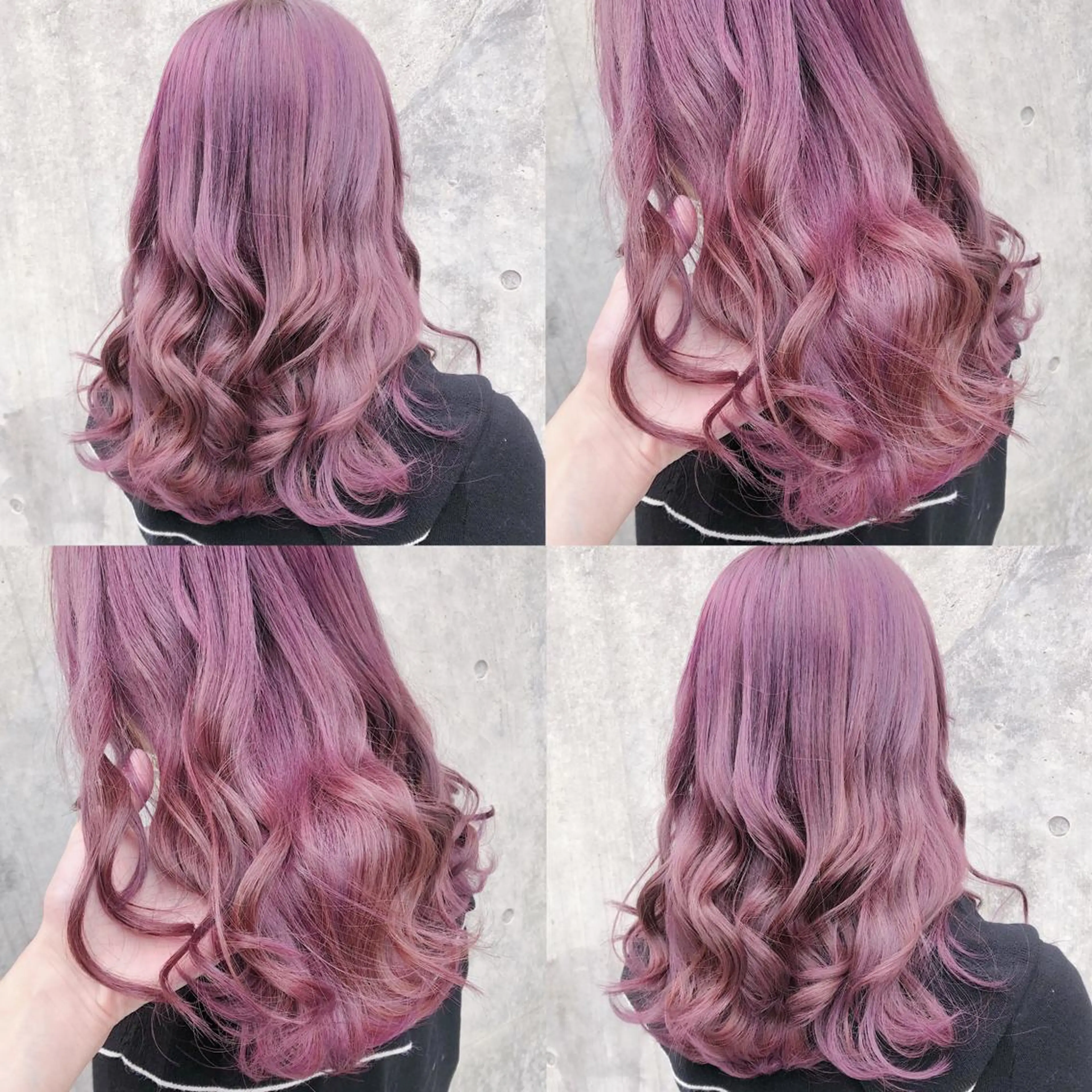 ロング カラー ヘアアレンジ メンズ キッズ ピンクカラー ピンクパープル パープルカラー ヘアカラー トリートメント 💟Chloe原宿店 🩶ハイトーンのヘアスタイル