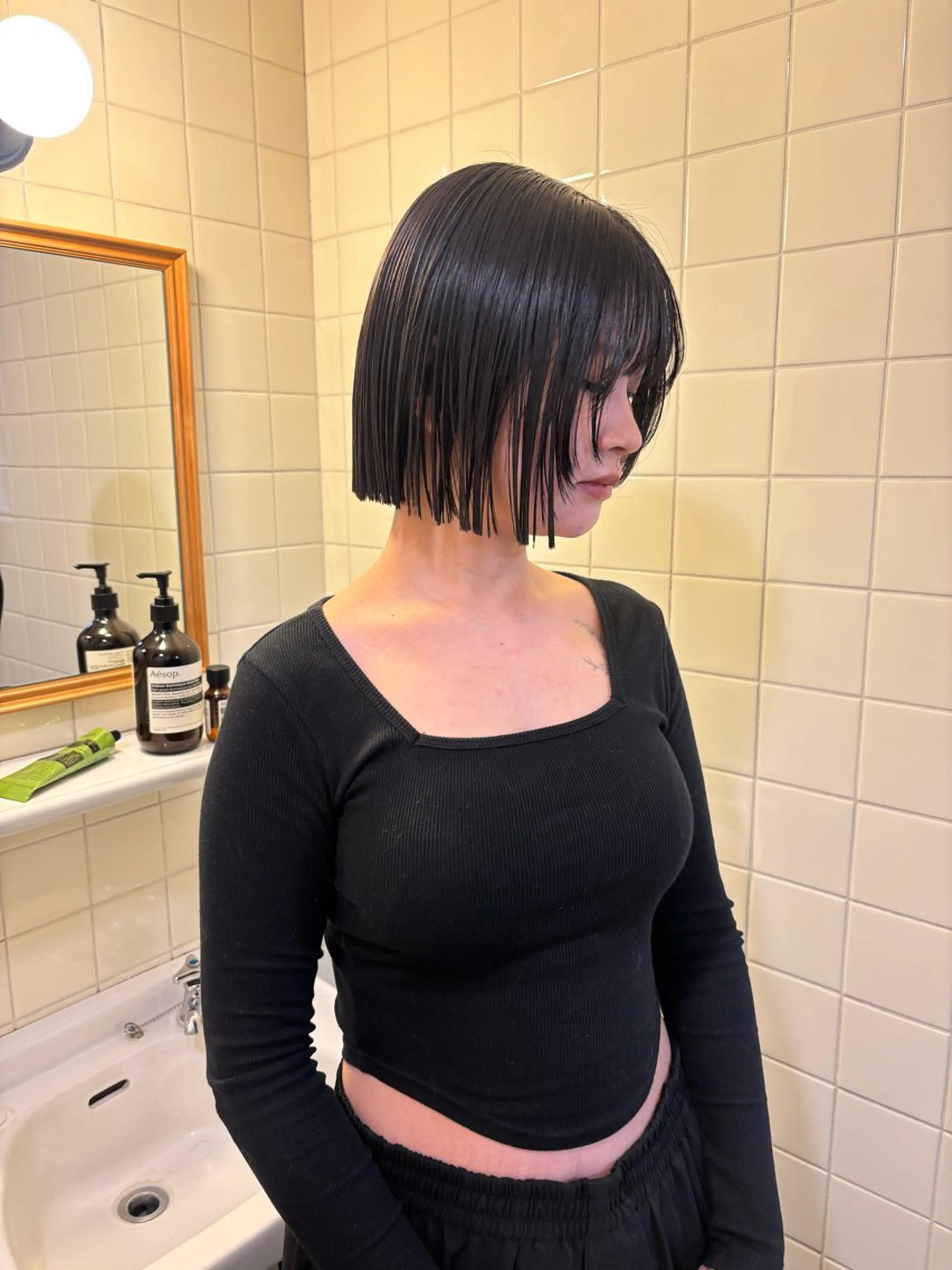 ミディアム カラー カット 縮毛矯正 トリートメント ボブ&透明感カラー ♡TOMOEのヘアスタイル