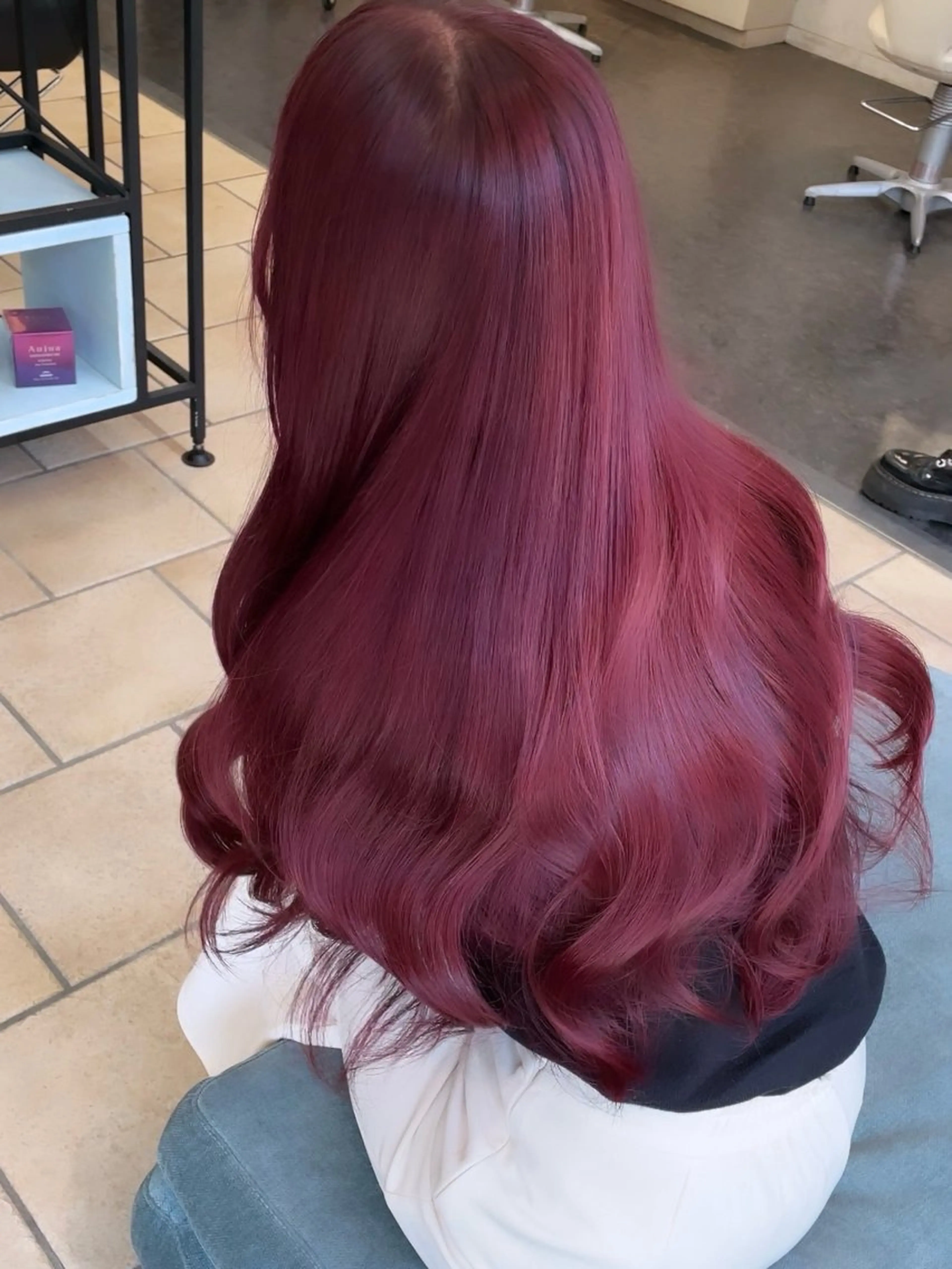 ロング カラー ブリーチ ボルドーカラー 透明感カラー ブリーチなしカラー ピンクカラー JEWIL SHIBUYAのヘアスタイル