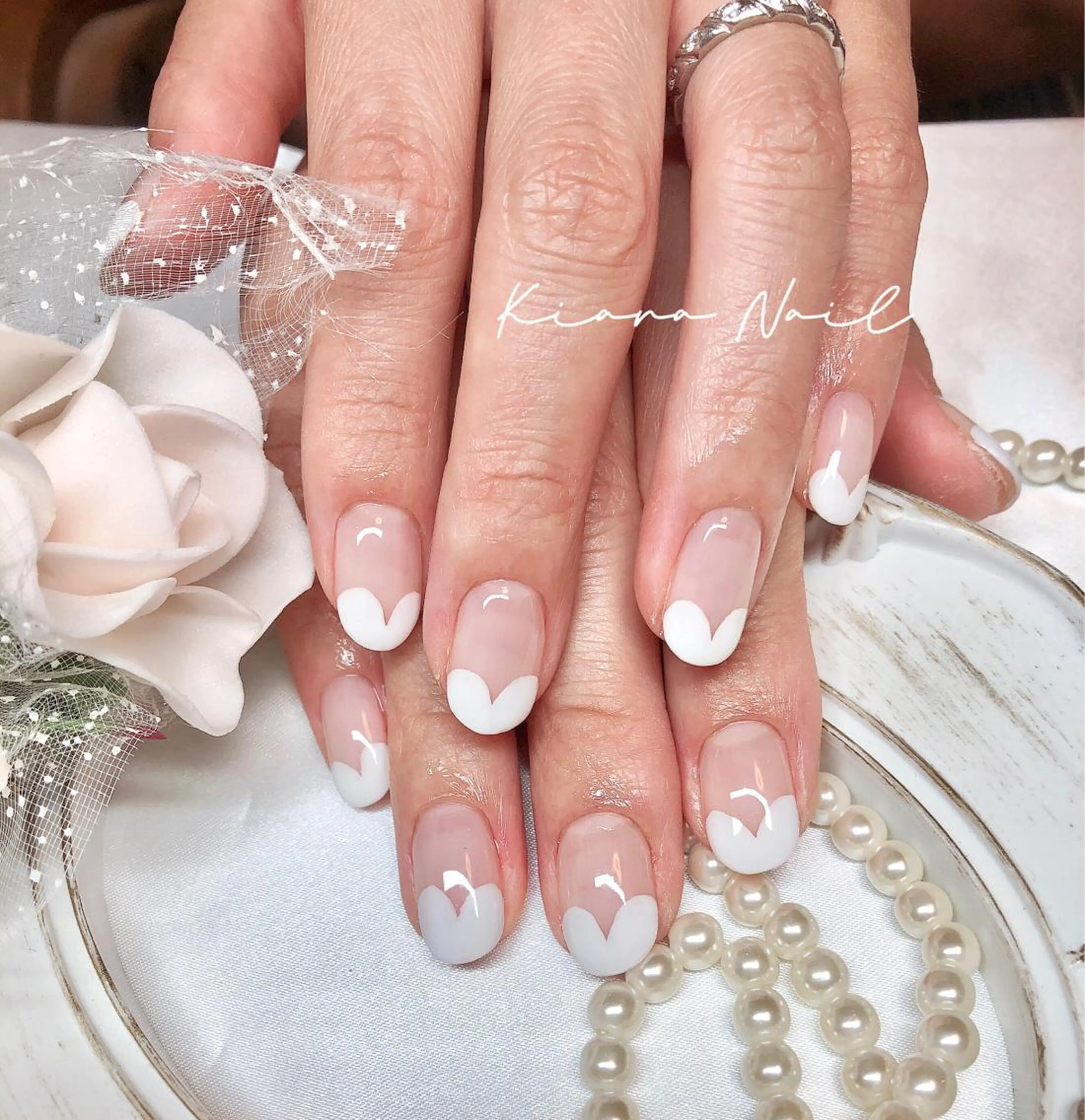 ネイル フレンチネイル ハート 🍭Kiara Nail🍭のネイルデザイン