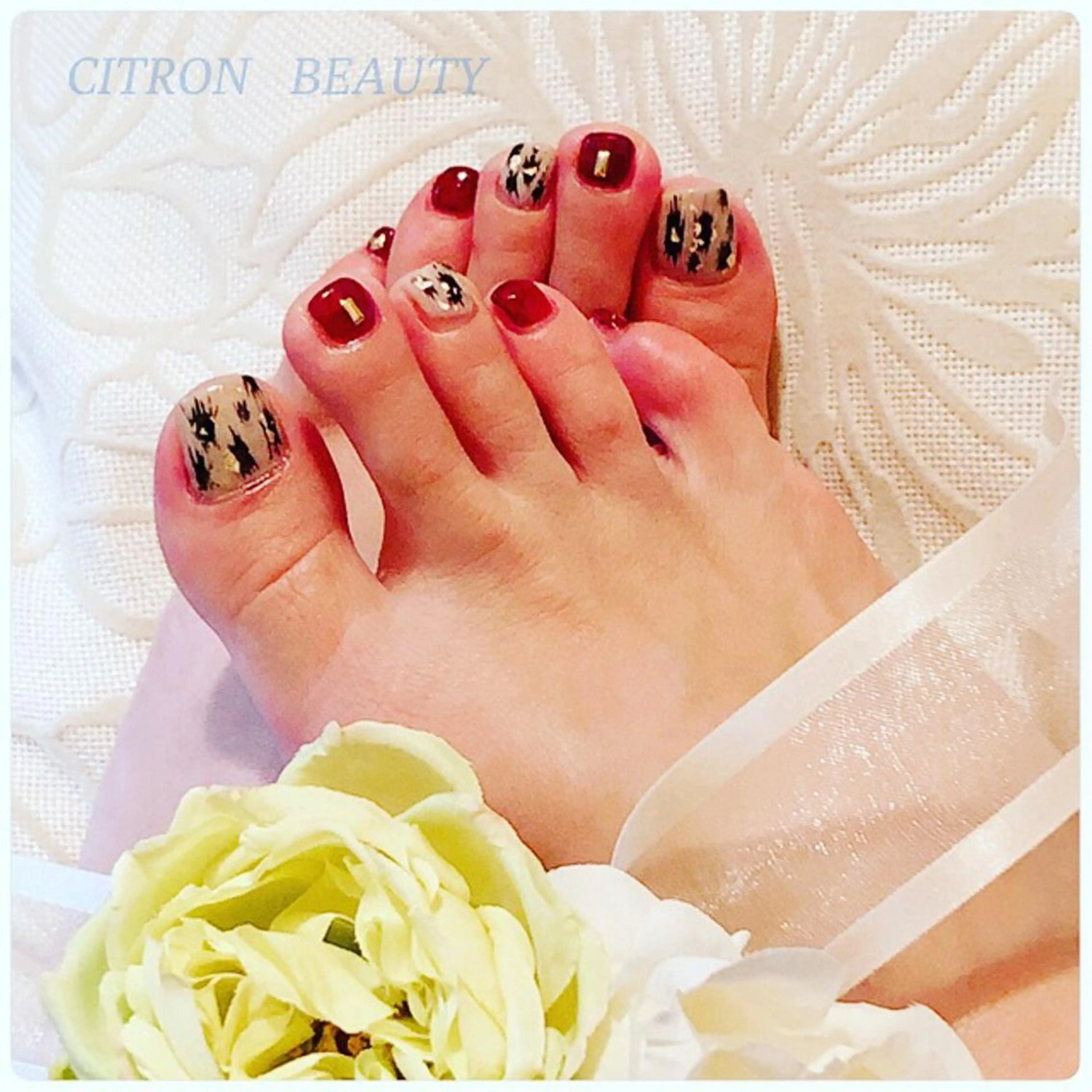 ネイル アニマル柄 ボルドー フットネイル CITRON NAIL💅練習生のネイルデザイン