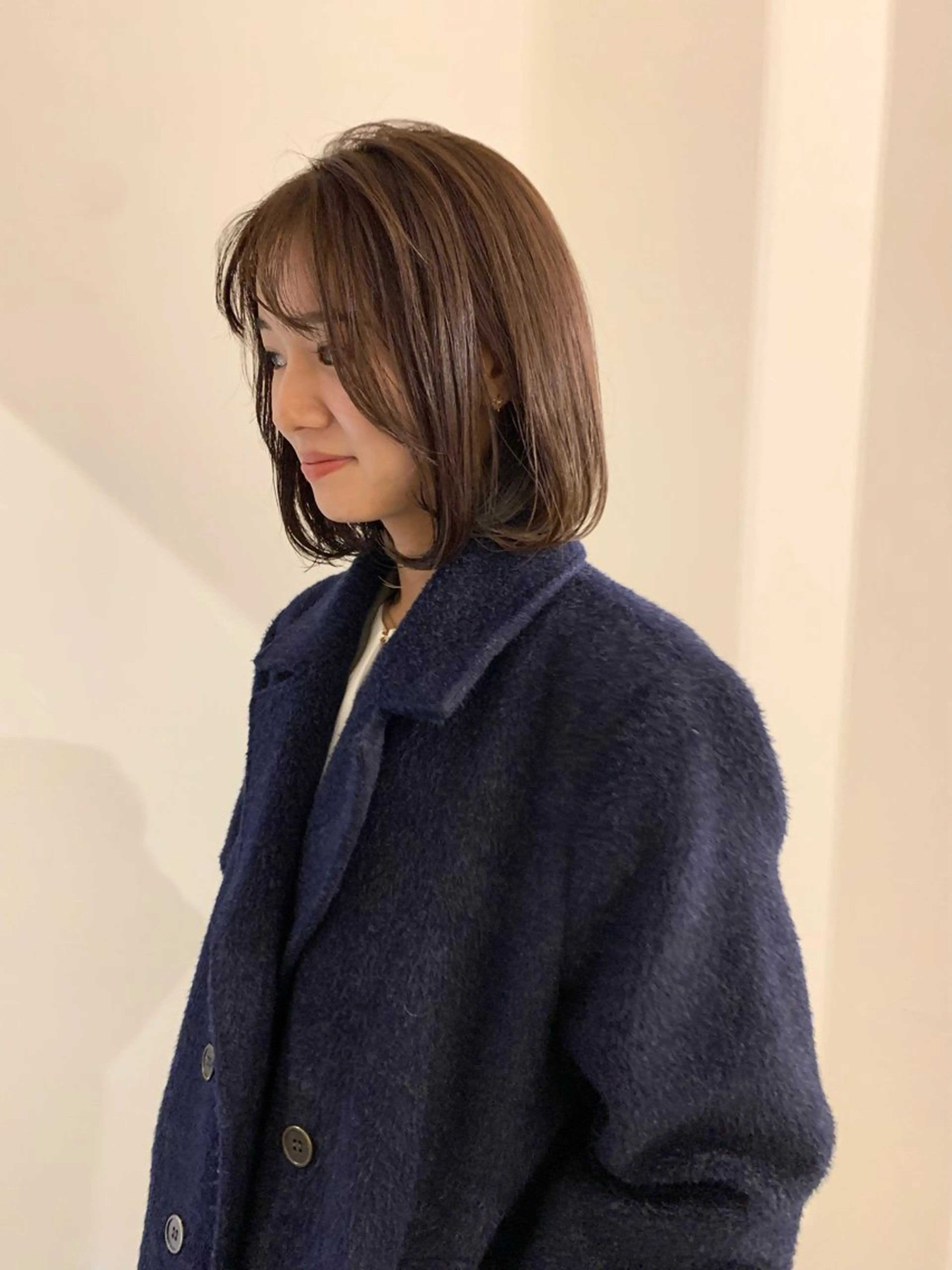 ミディアム カラー ブラウンカラー ボブ カット ヘアカラー トリートメント 落合希 Olivebeigeのヘアスタイル