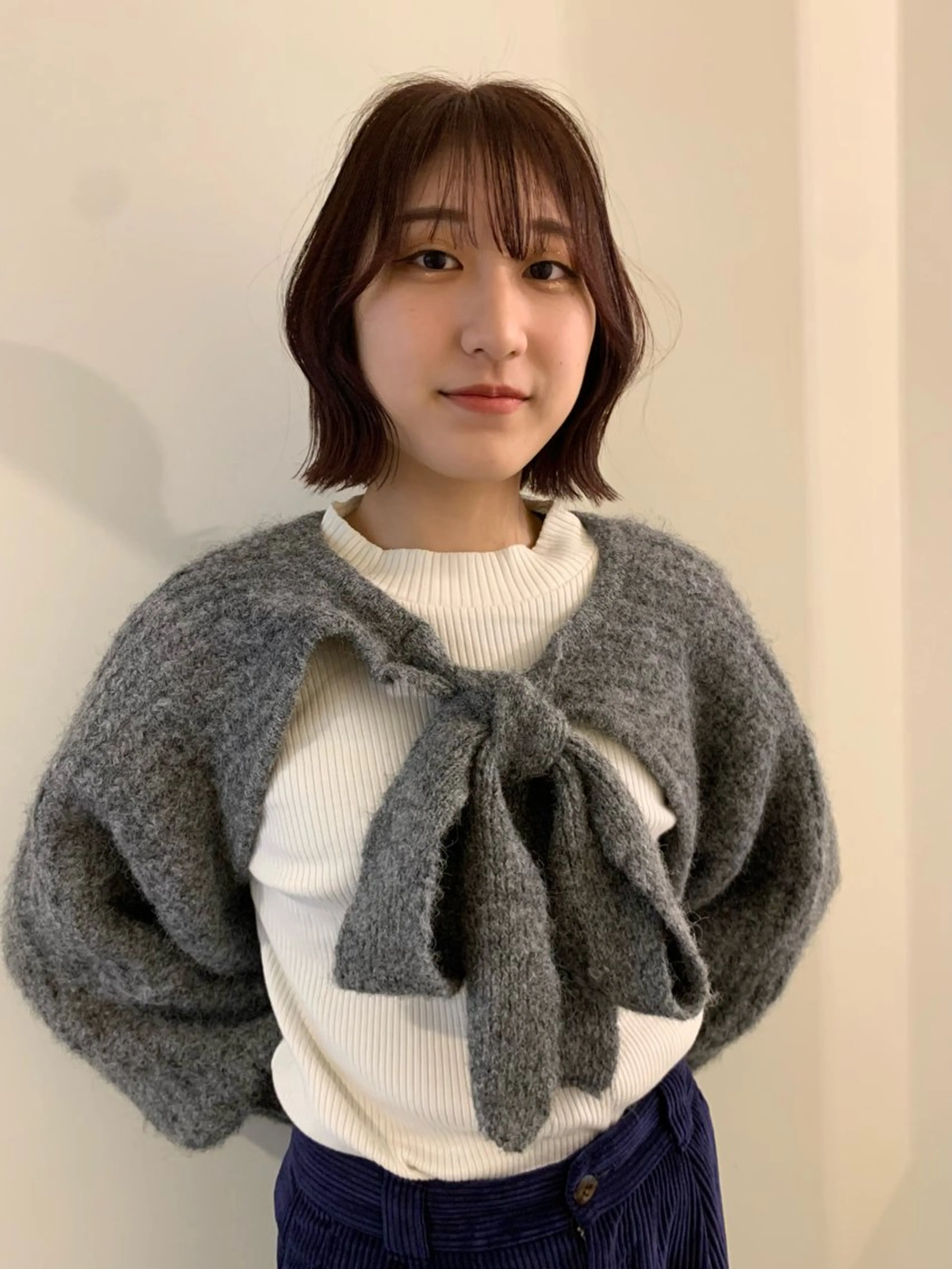 ショート ピンクブラウン ボブ カット ヘアカラー トリートメント 落合希 Olivebeigeのヘアスタイル