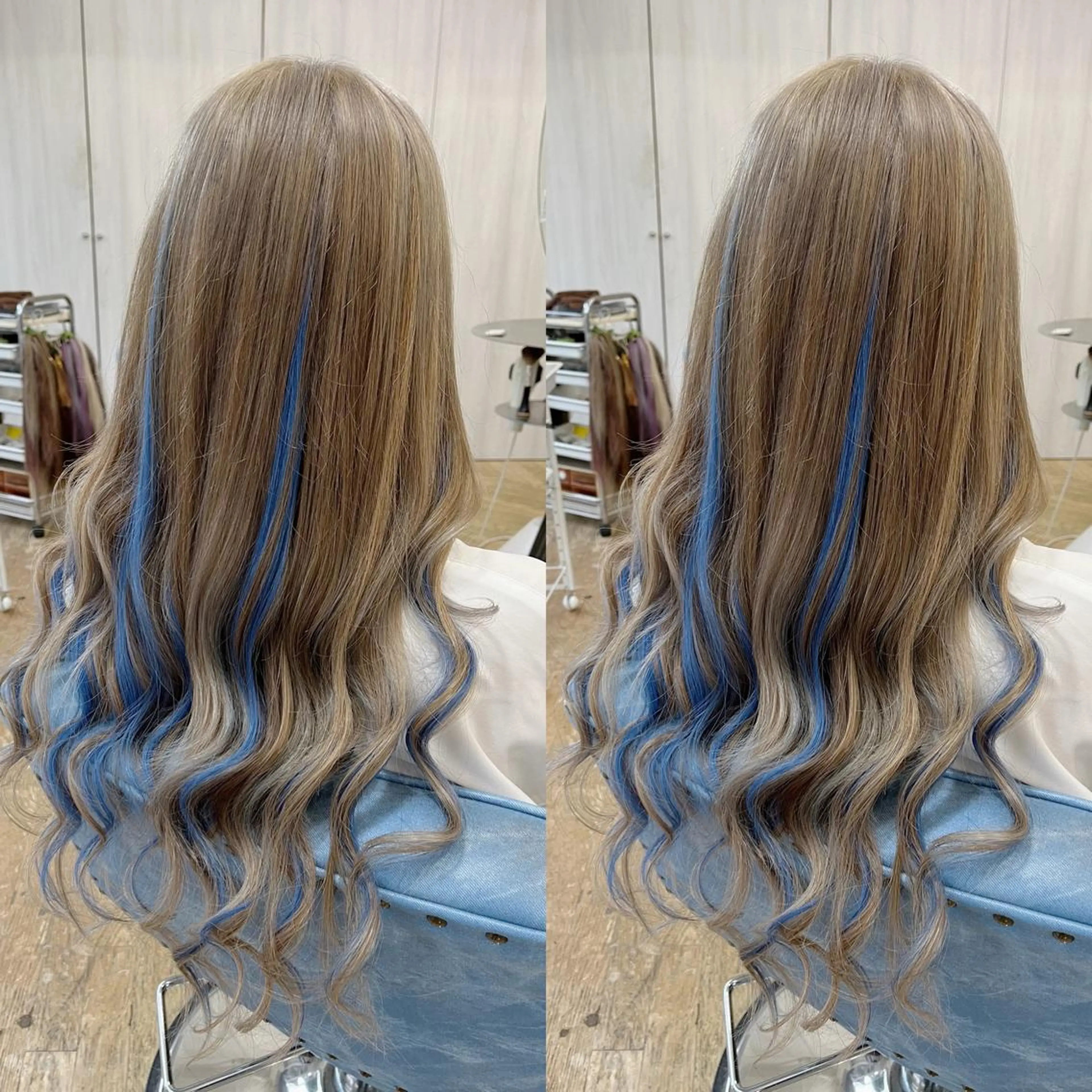 ロング カラー 編み込みエクステ シールエクステ バレイヤージュ ブリーチ ブロンド エクステ モモカ/ハイトーン /バレイヤージュのヘアスタイル