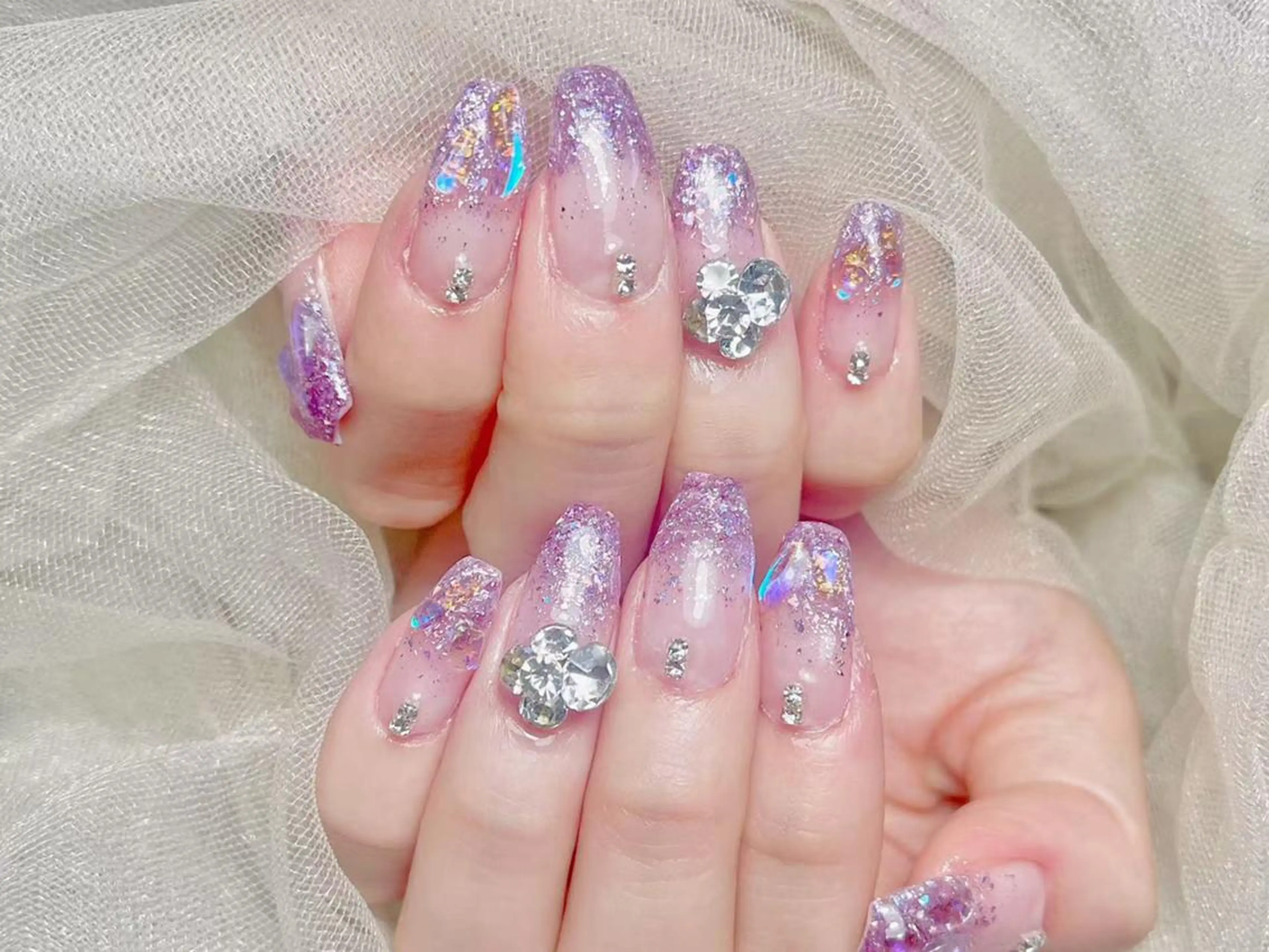 ネイル アートネイル オーロラネイル チークネイル 成人式 長さ出し ナユキNA.YUKI 渋谷店のネイルデザイン