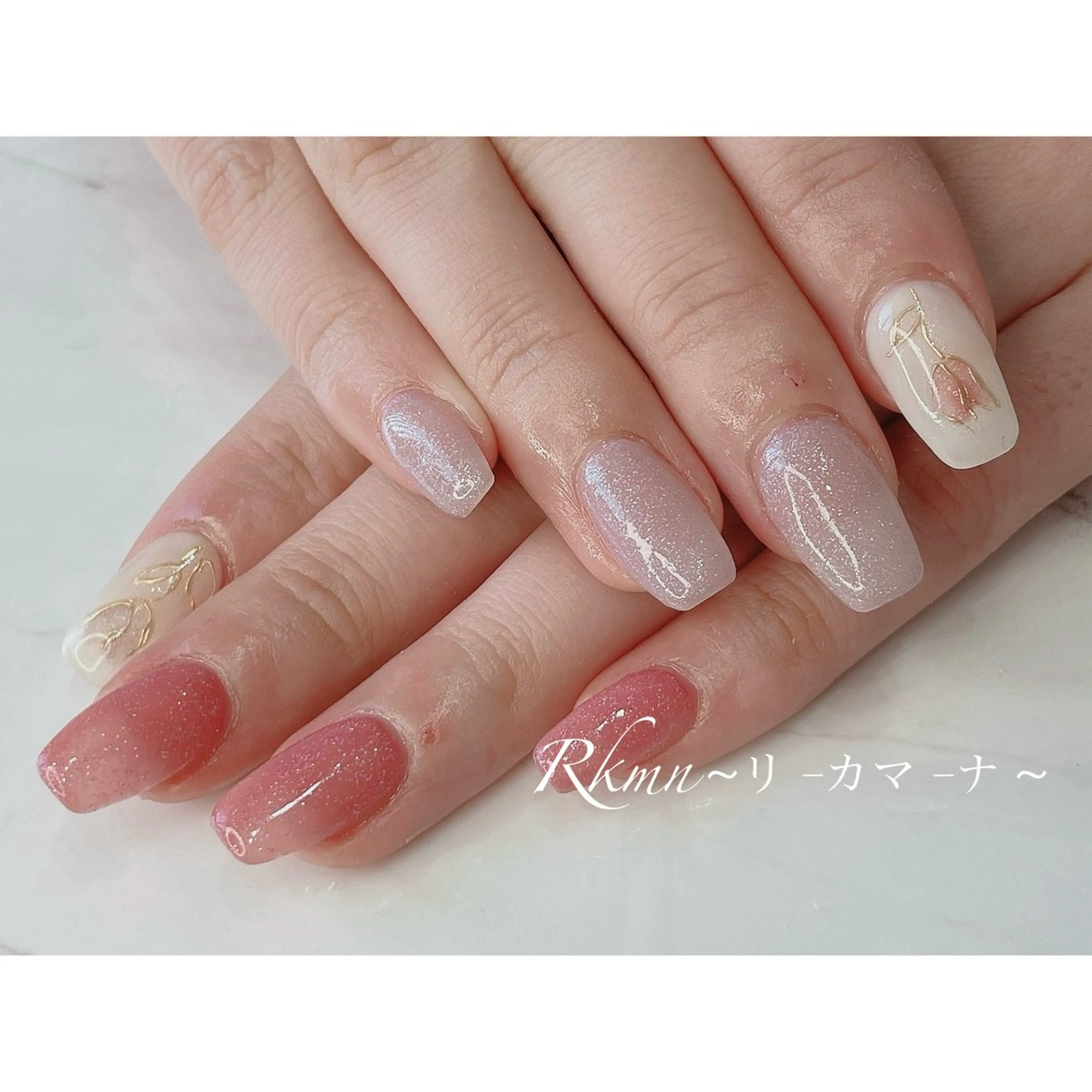 ネイル アートネイル フラワーネイル ピンク パープル 春ネイル ハンドネイル フットネイル ハンドケア Rkmn ~リ-カマ-ナ~のネイルデザイン