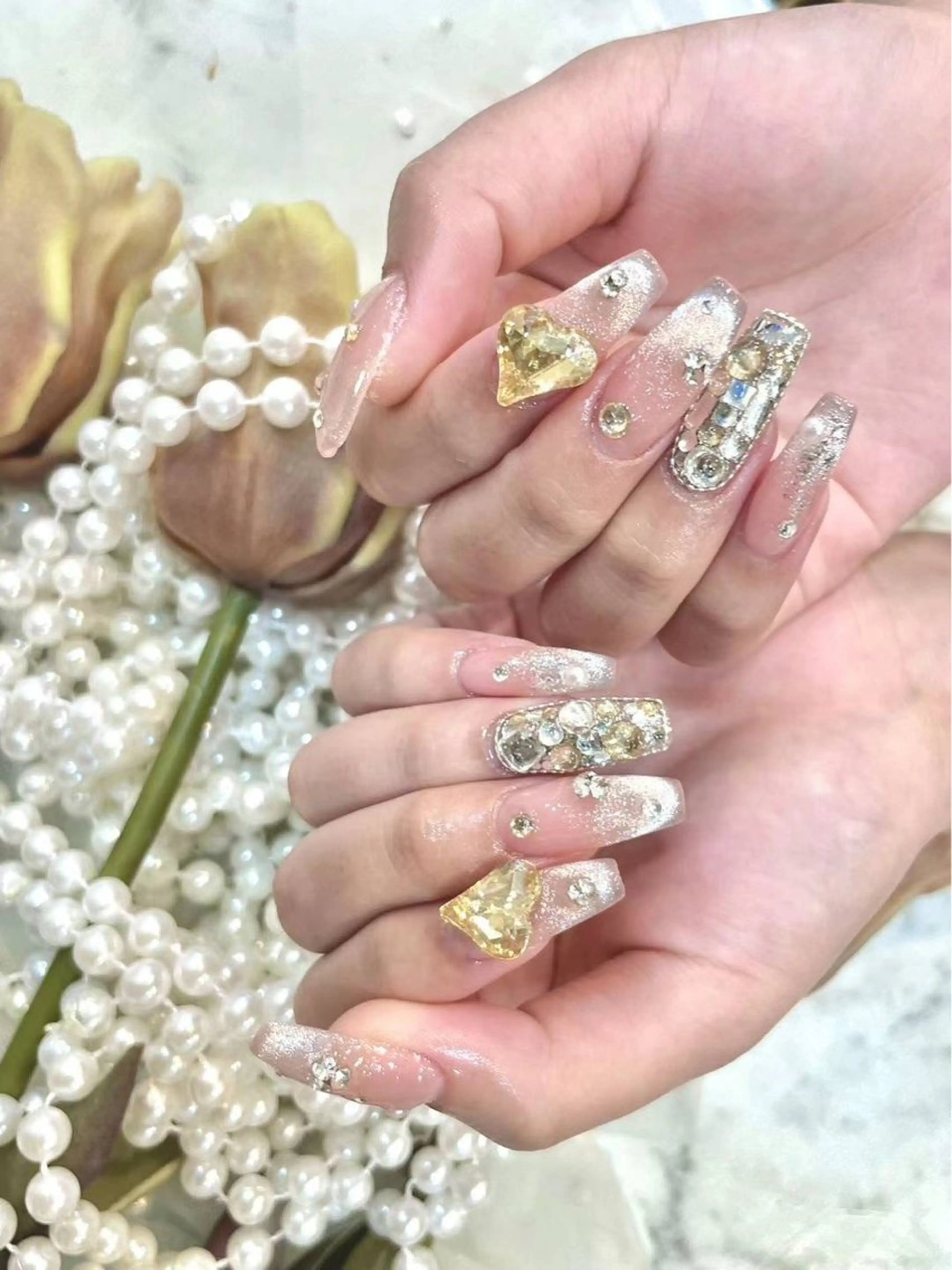 ネイル フレンチネイル ハート マグネットネイル ハンドネイル Babarla Nailのネイルデザイン