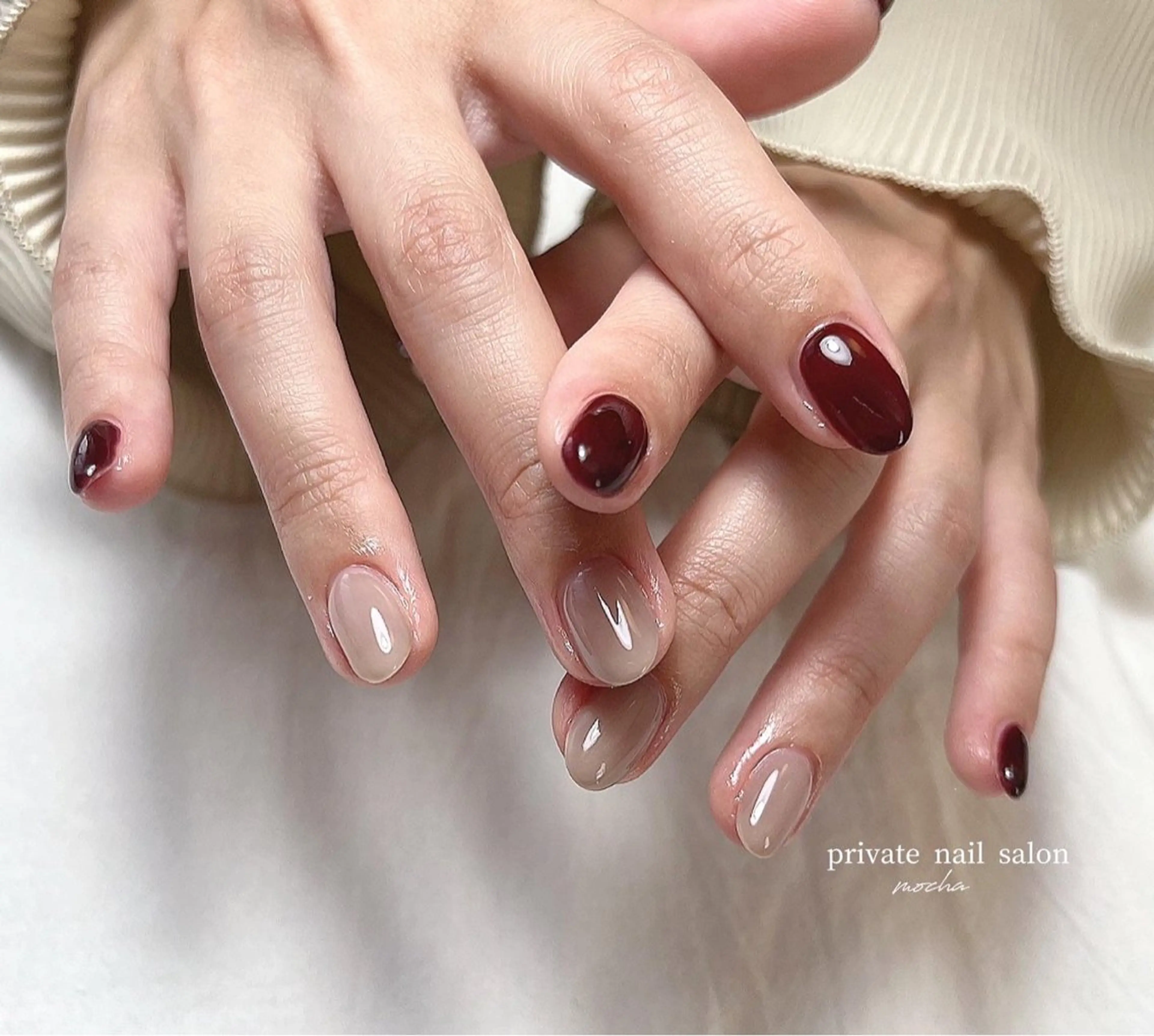 ネイル カジュアル チークネイル フレンチネイル ジェルネイル マグネットネイル ハンドネイル mocha nailのネイルデザイン