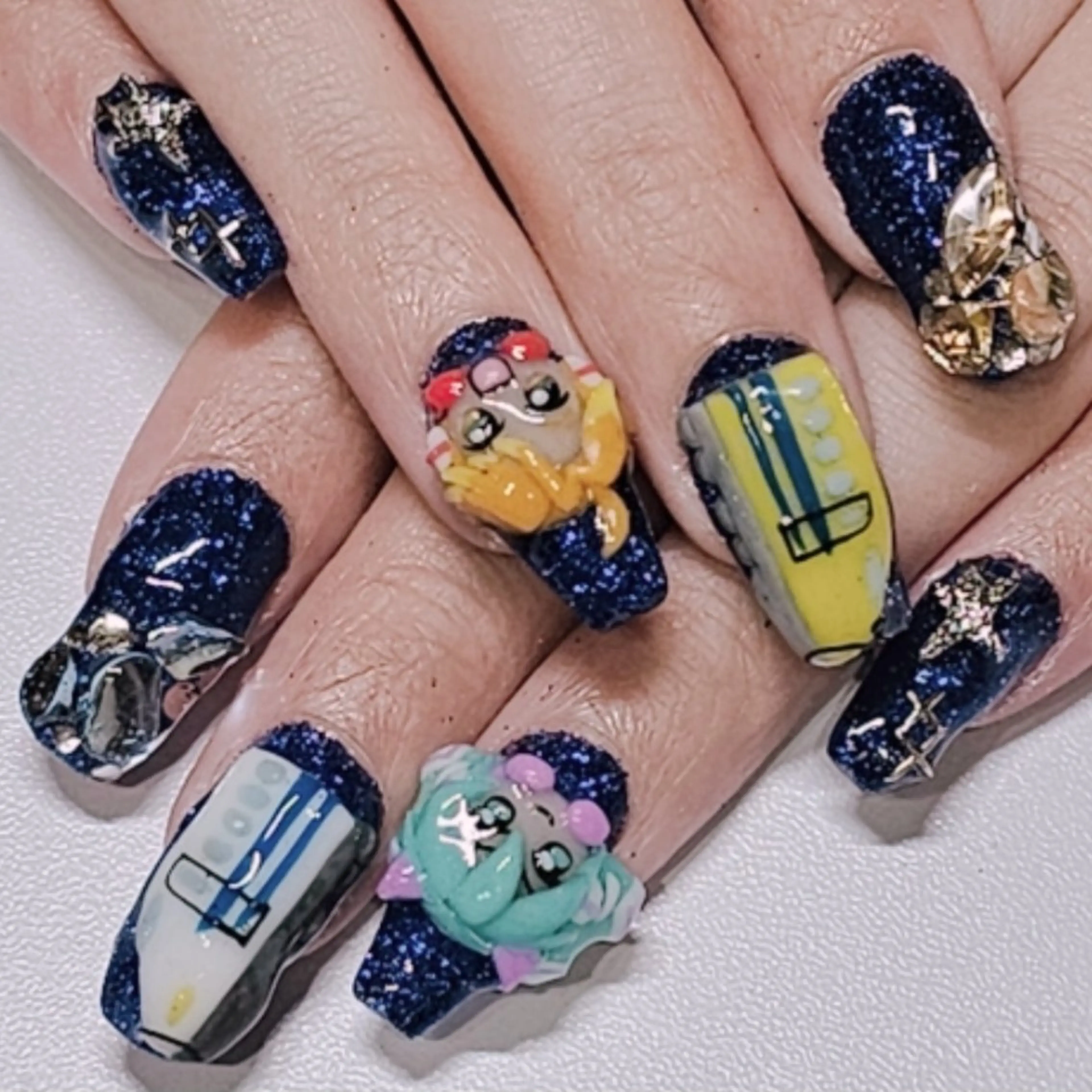 ネイル アートネイル ブルー ラメ(グリッター) ネイビー ワンカラーネイル ハンドネイル よしだ ひろきのネイルデザイン