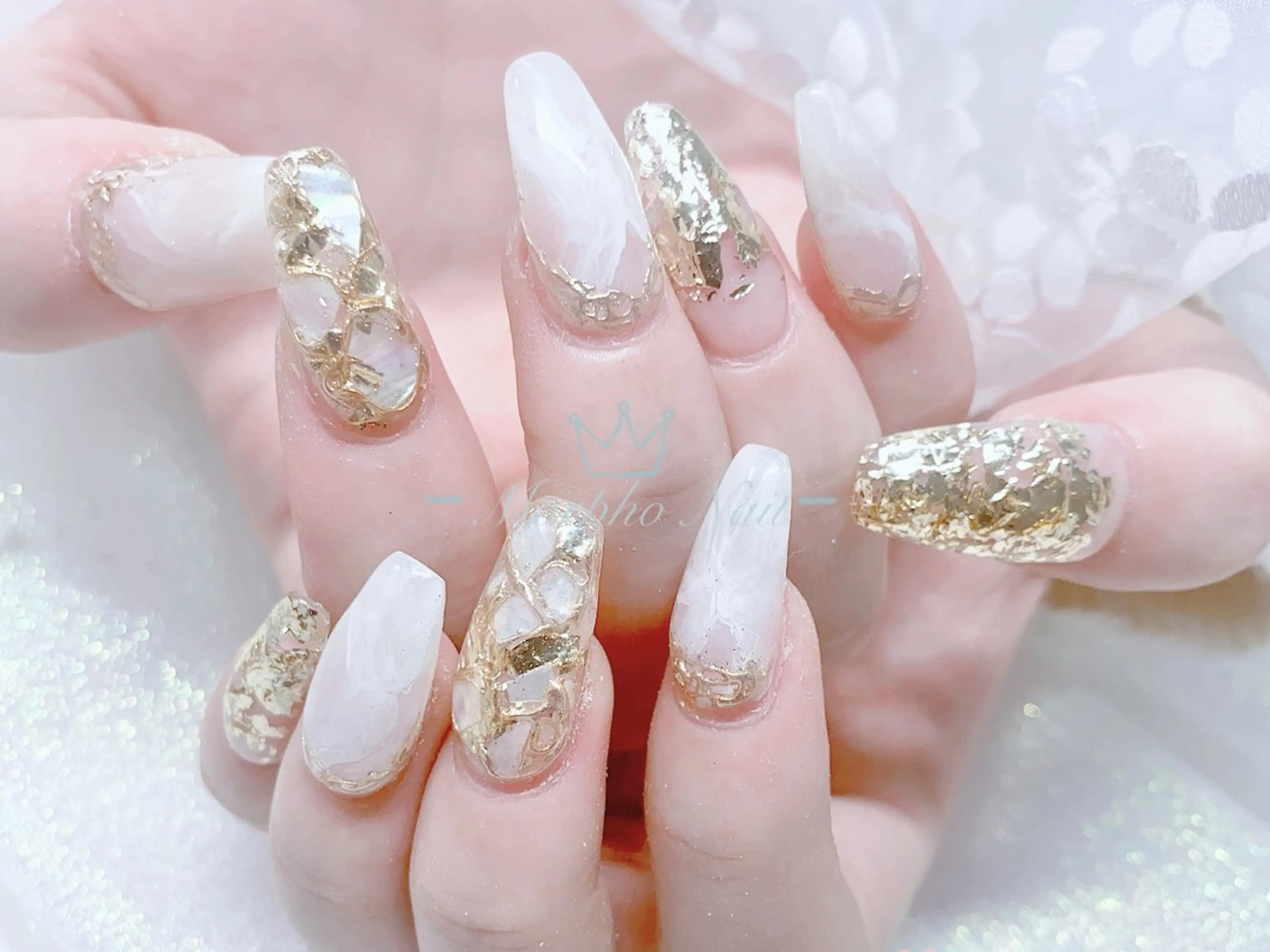 ネイル 長さ出し ジェルネイル キラキラネイル 大理石ネイル(マーブル) ニュアンスネイル ハンドネイル Morpho nailのネイルデザイン