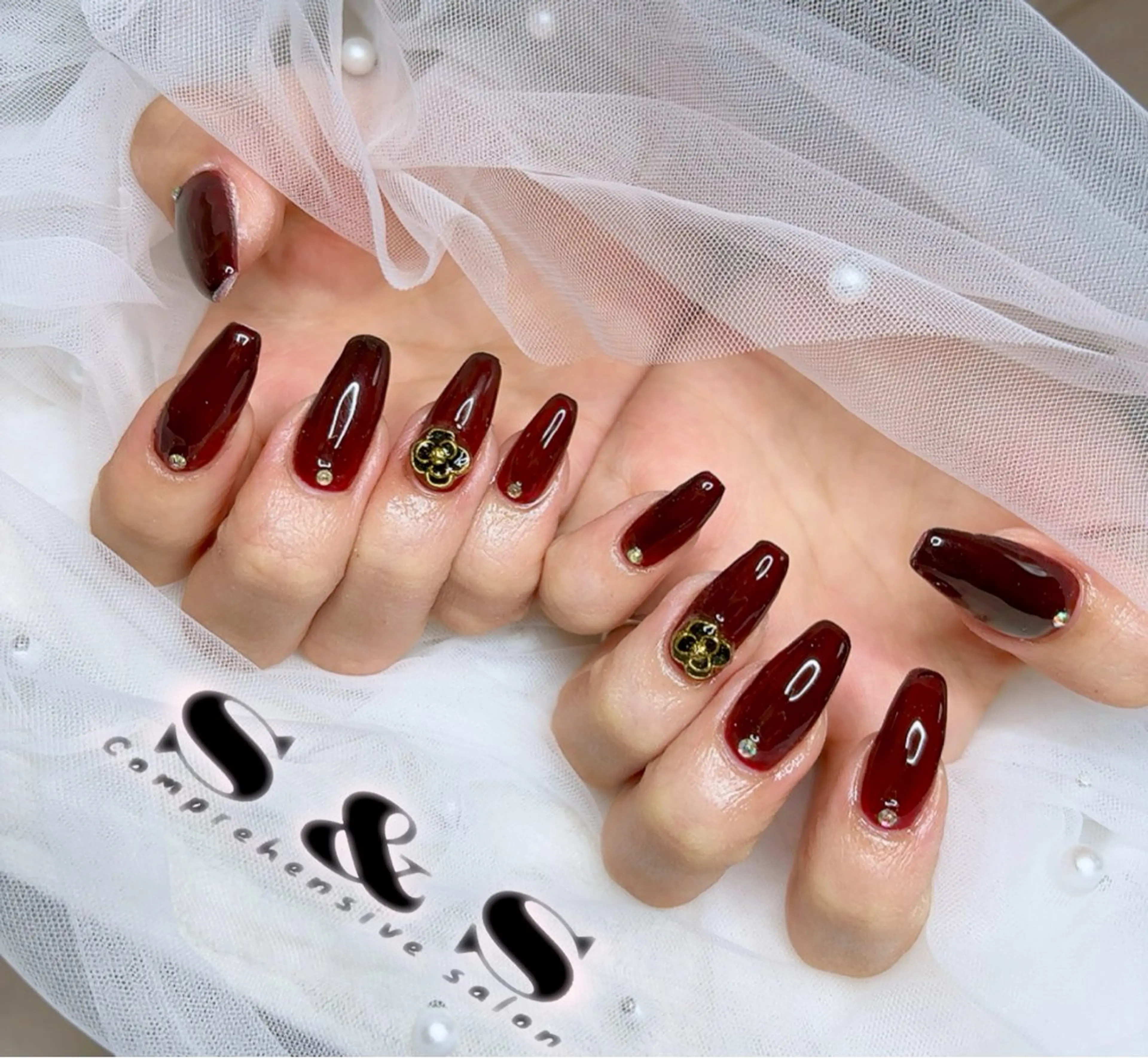 ネイル ボルドー 長さ出し メンズネイル 持ち込み S&S 村田小百合のネイルデザイン