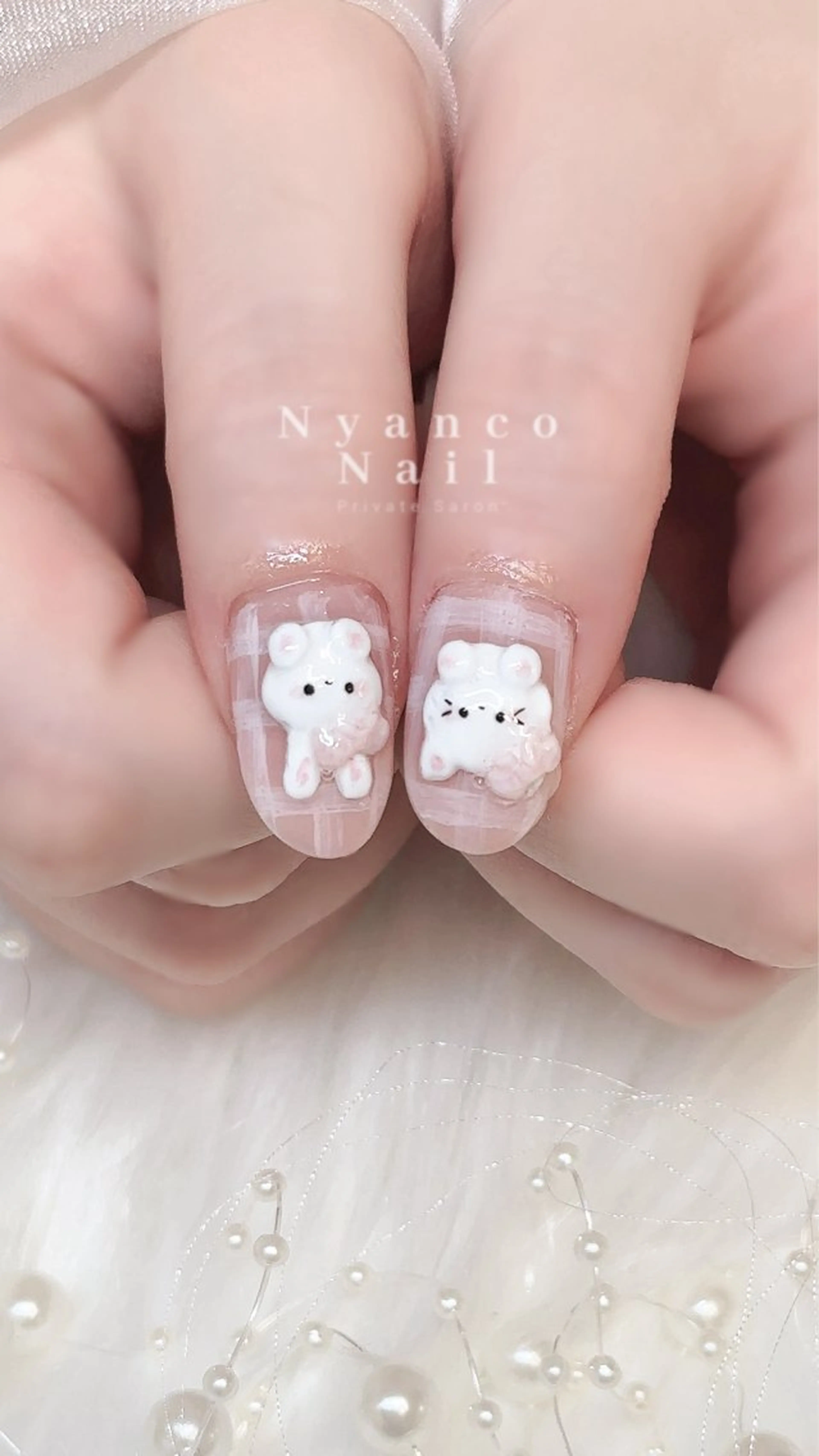 ネイル ジェルネイル 氷ネイル・うるうるネイル キラキラネイル ロングネイル 夏ネイル Nyanco Nailのネイルデザイン