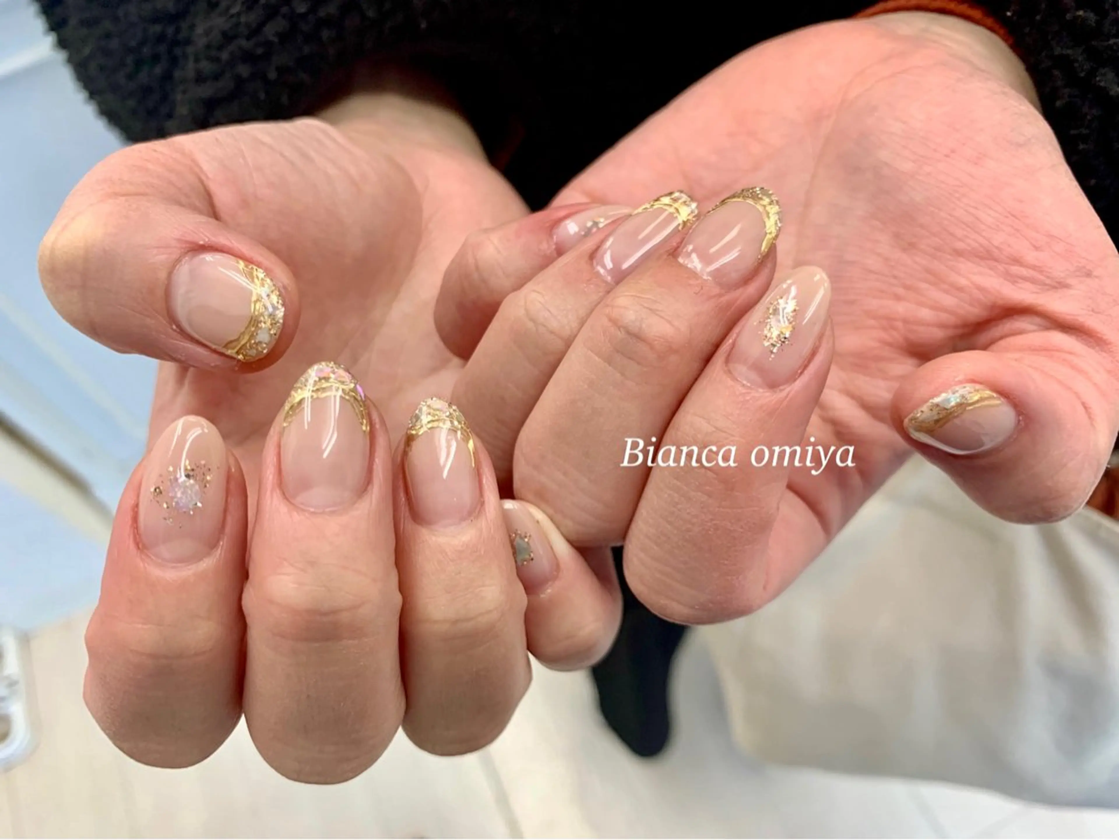 ネイル フレンチネイル キラキラネイル ラメ(グリッター) ミラーネイル ハンドネイル Bianca大宮 katoᕱ⑅ᕱﾞのネイルデザイン