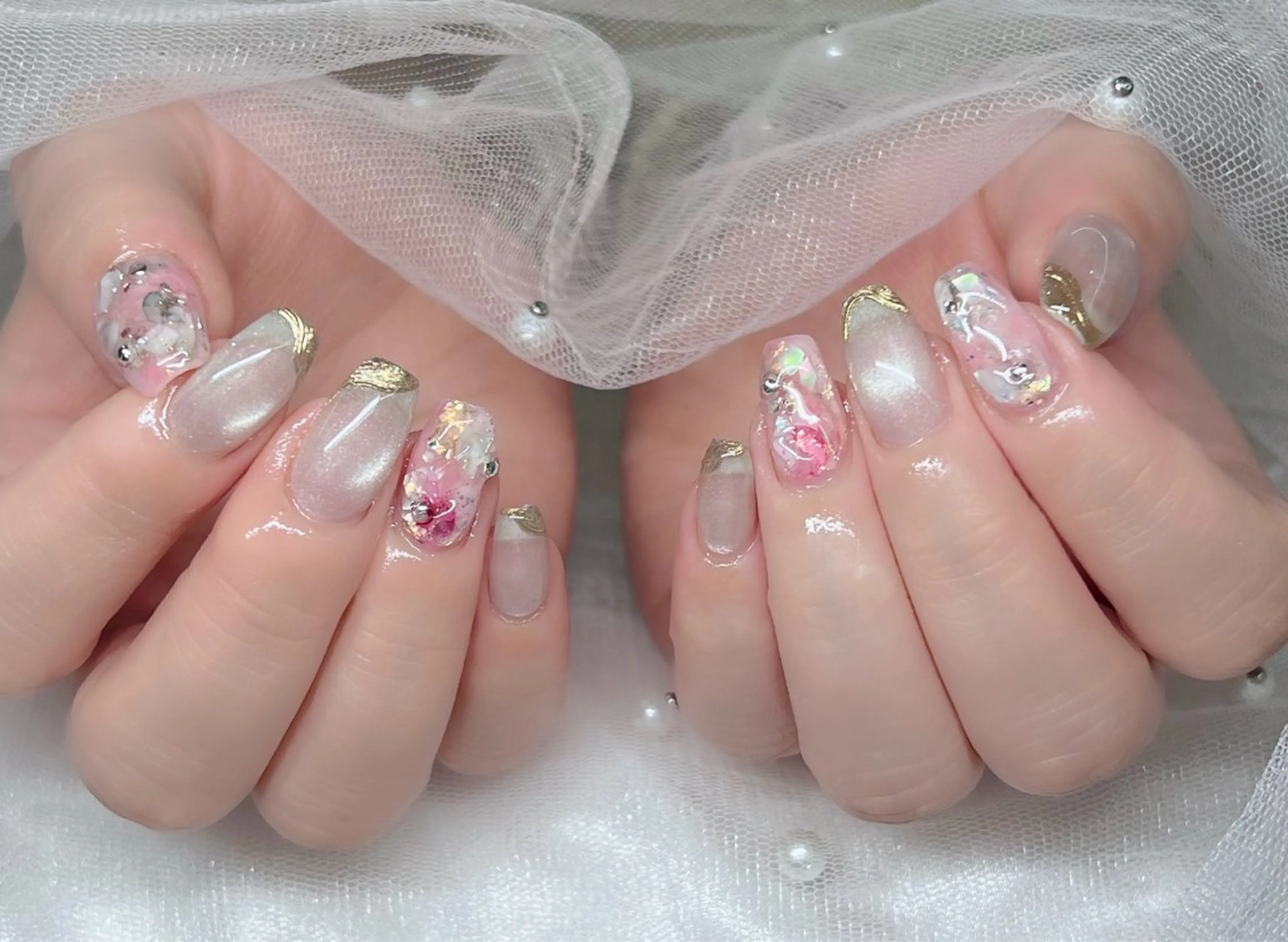 ネイル ハンドネイル 🎀PG🩵 ネイルサロンのネイルデザイン