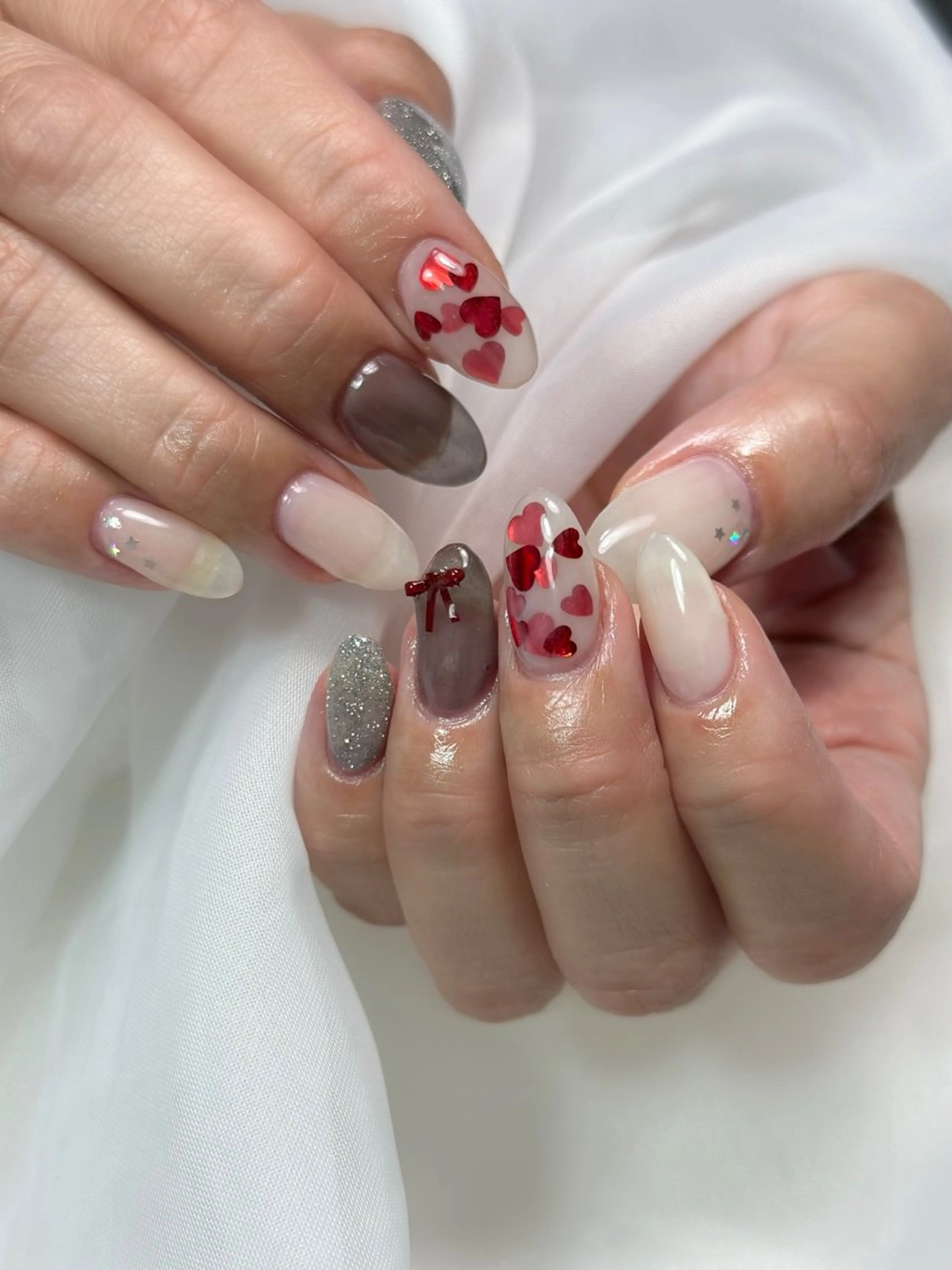 ネイル ハート リボン バレンタイン bibiwoo Ayakoのネイルデザイン