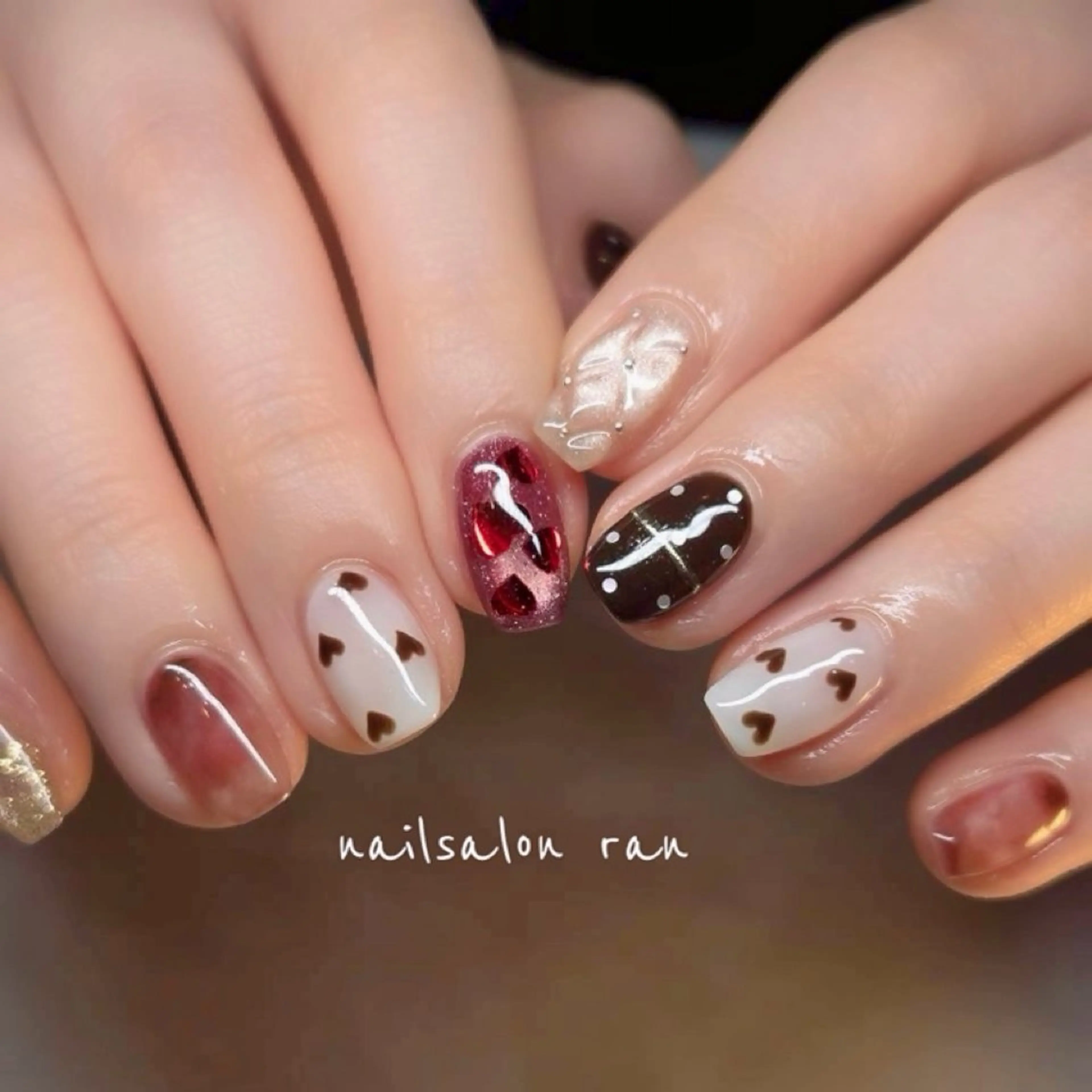 ネイル ハート バレンタイン ハンドネイル ハンドケア nailsalon ranのネイルデザイン