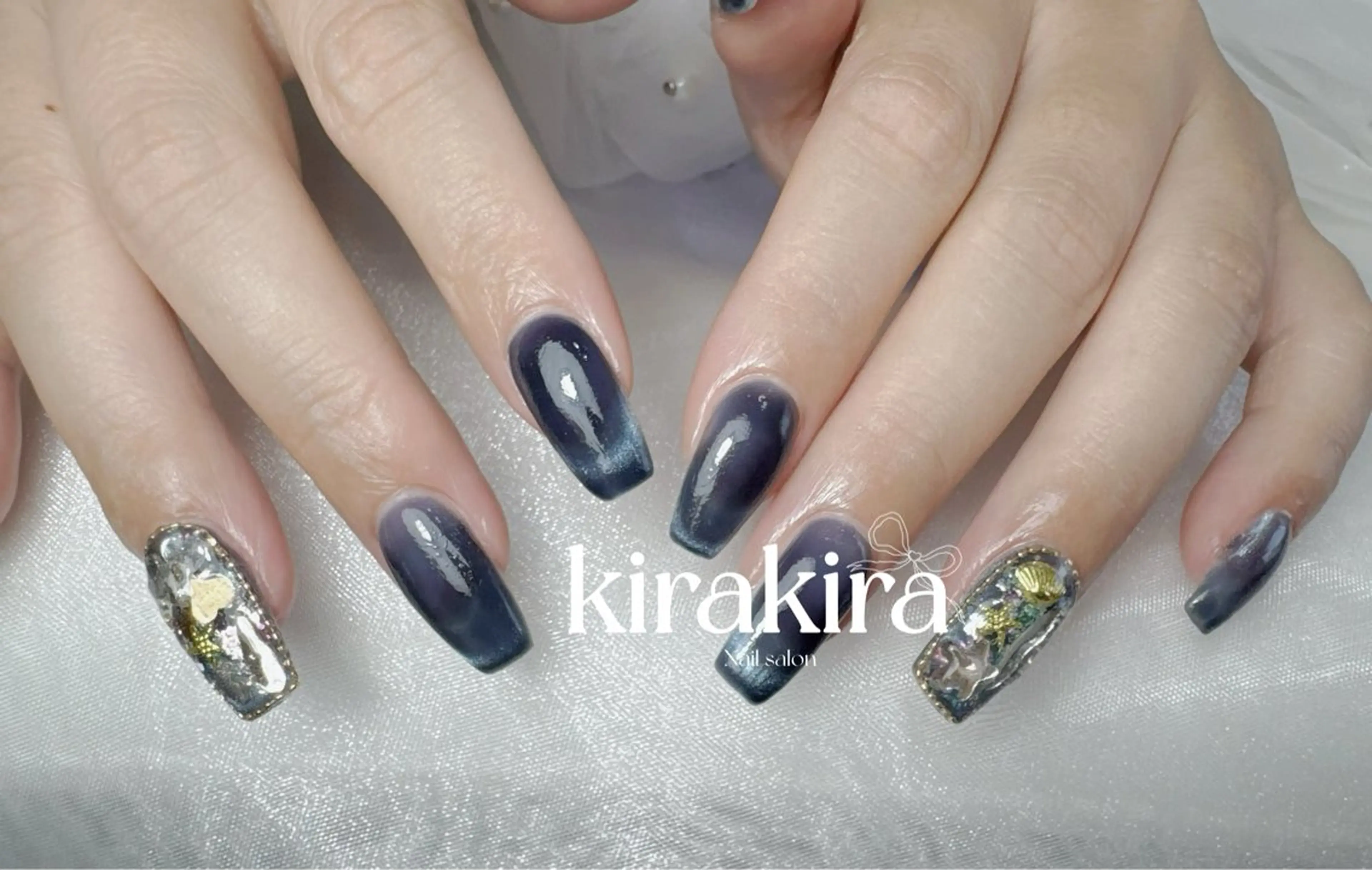 ネイル ブルー フラッシュネイル フットネイル フレンチネイル グラデーション Kirakira Nail salonのネイルデザイン
