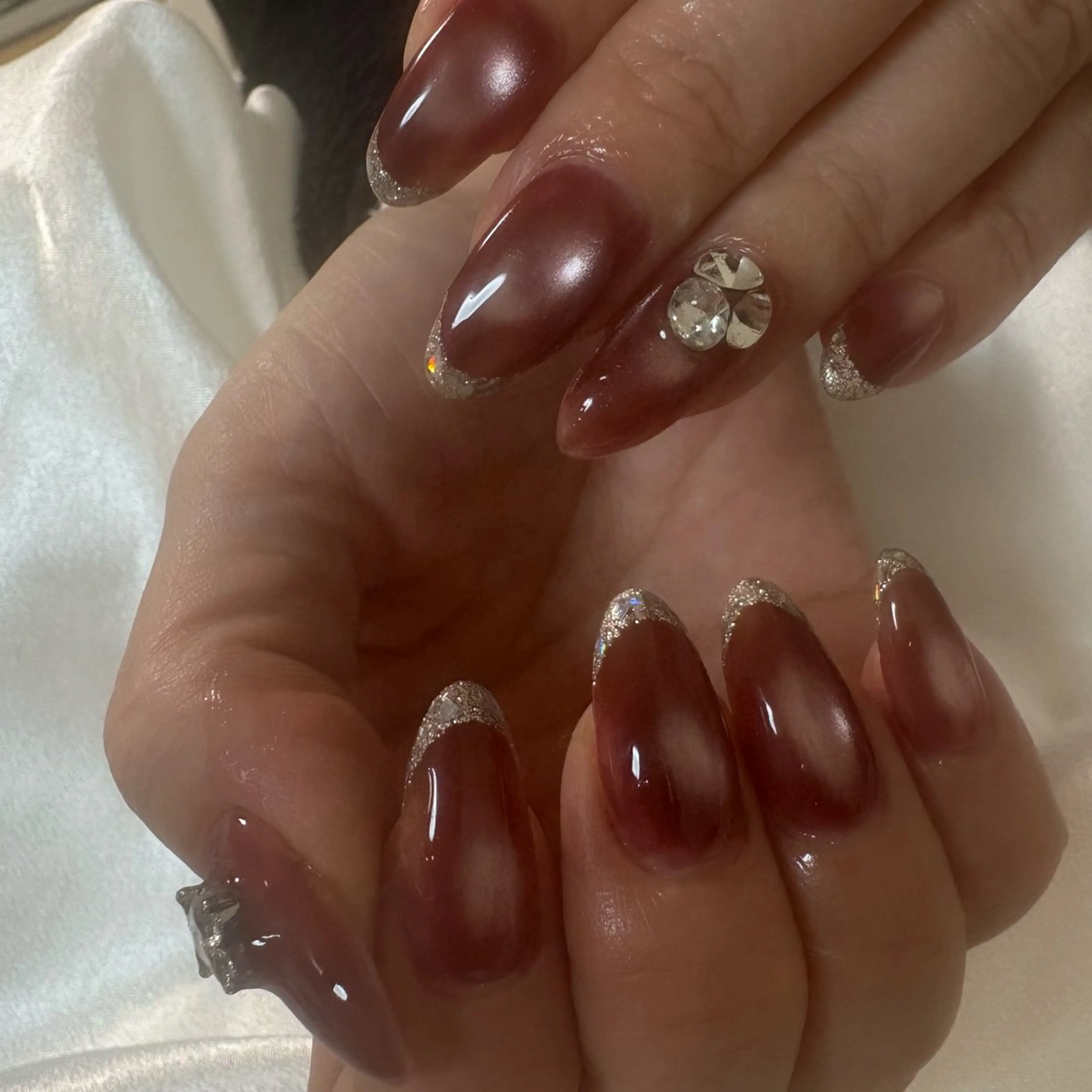 ネイル フレンチネイル ガラスフレンチ 冬ネイル KAINO深井本店 北川　貴美のネイルデザイン