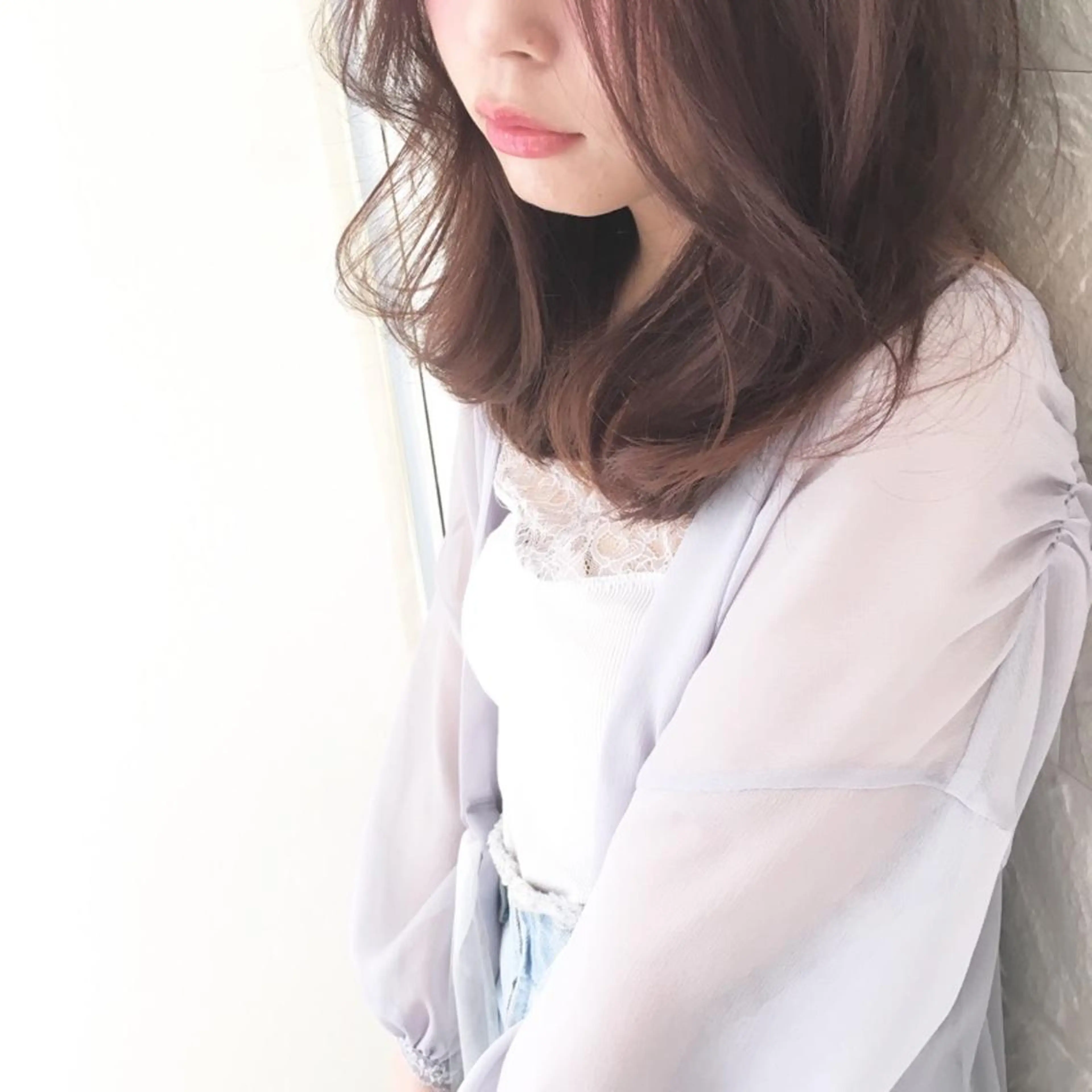 セミロング カラー パーマ ヘアアレンジ ◆感動口コミ/最小顔 理論カット◆森口 峻のヘアスタイル