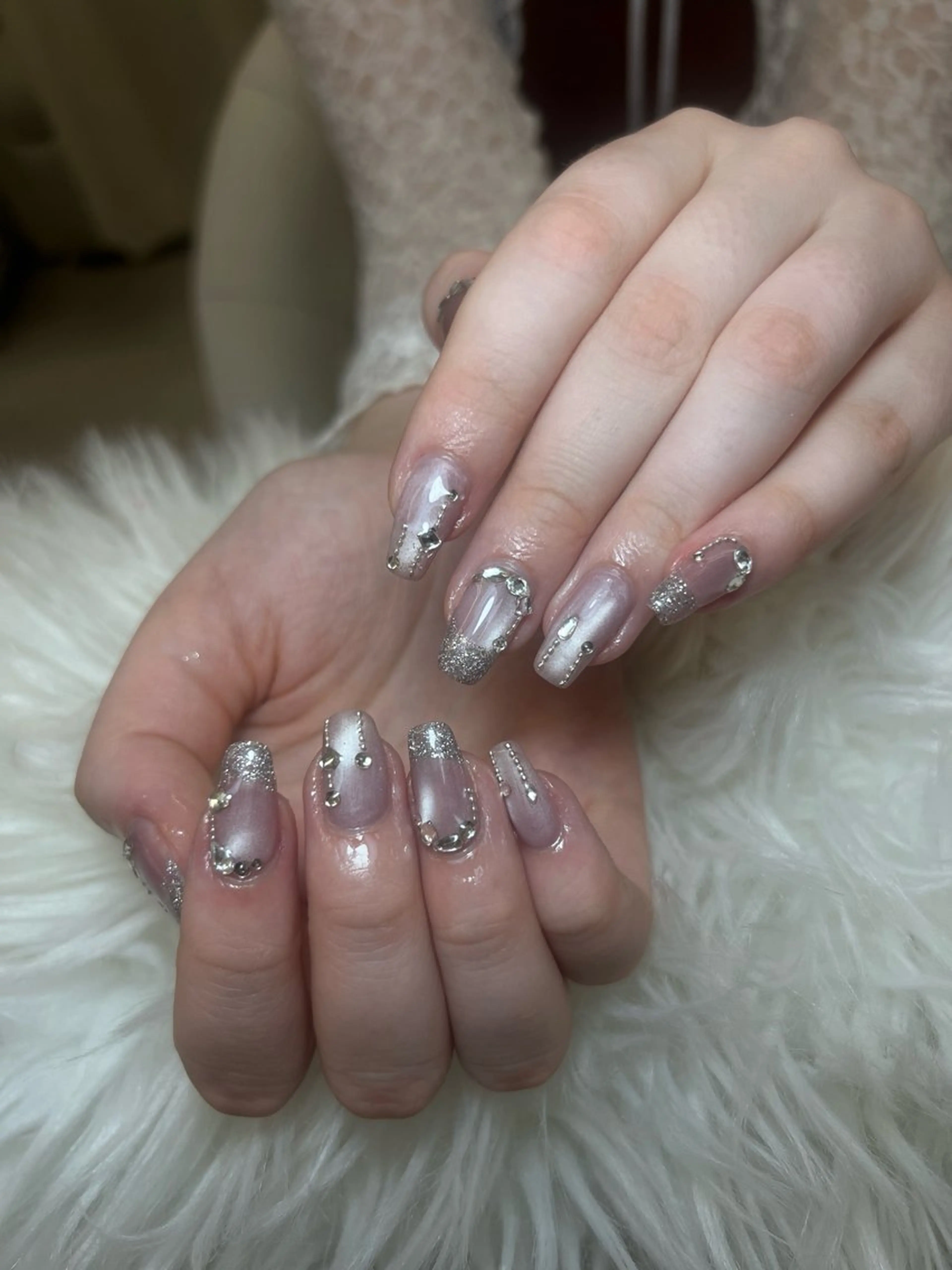 ネイル アートネイル オーロラネイル チークネイル 長さ出し フットネイル Noiranail_ studio川越西口のネイルデザイン