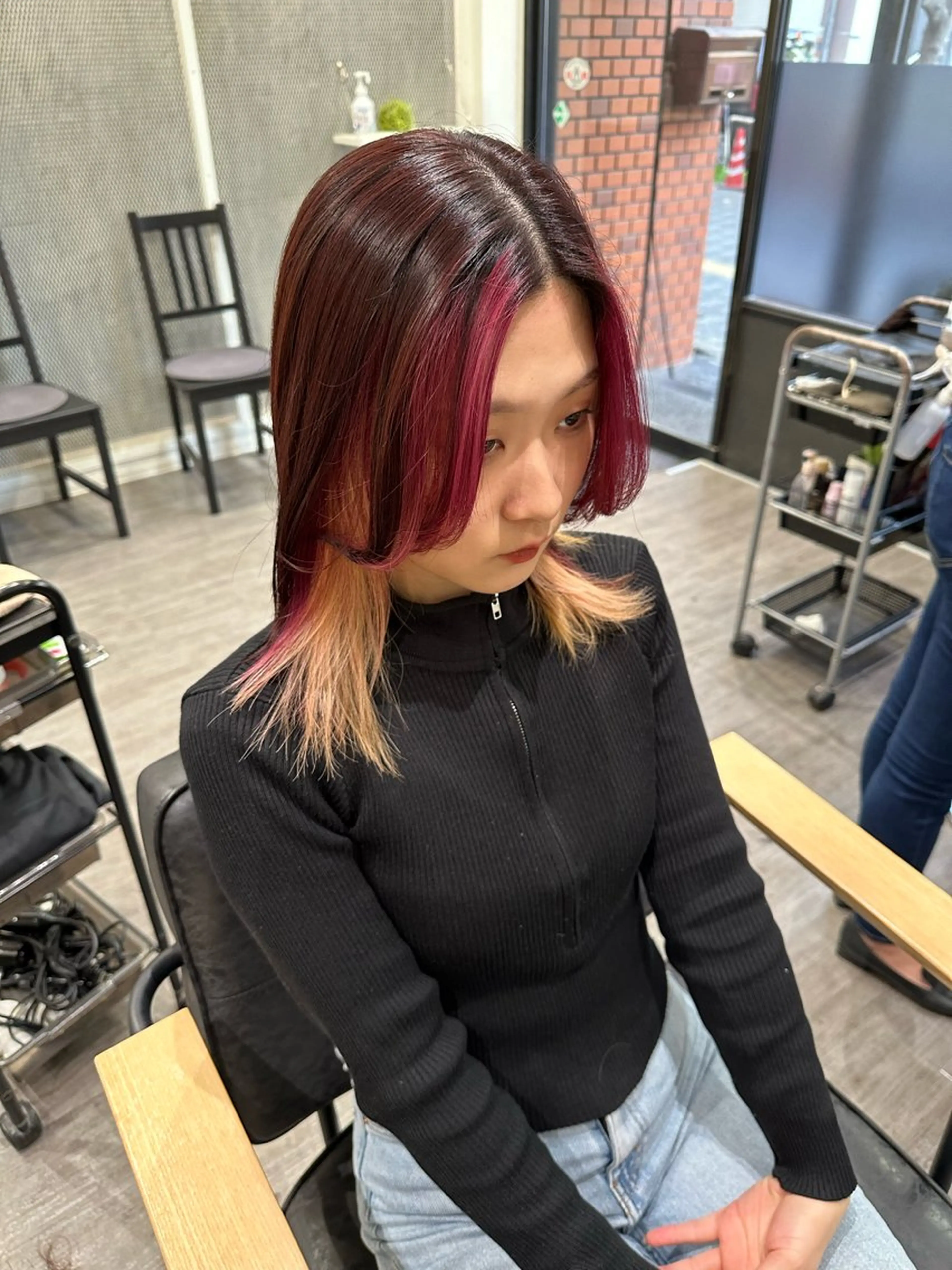 ミディアム カラー ベージュカラー ピンクカラー ローズカラー ホワイトベージュ 艶髪レイヤー上田 紗也🇰🇷💗のヘアスタイル