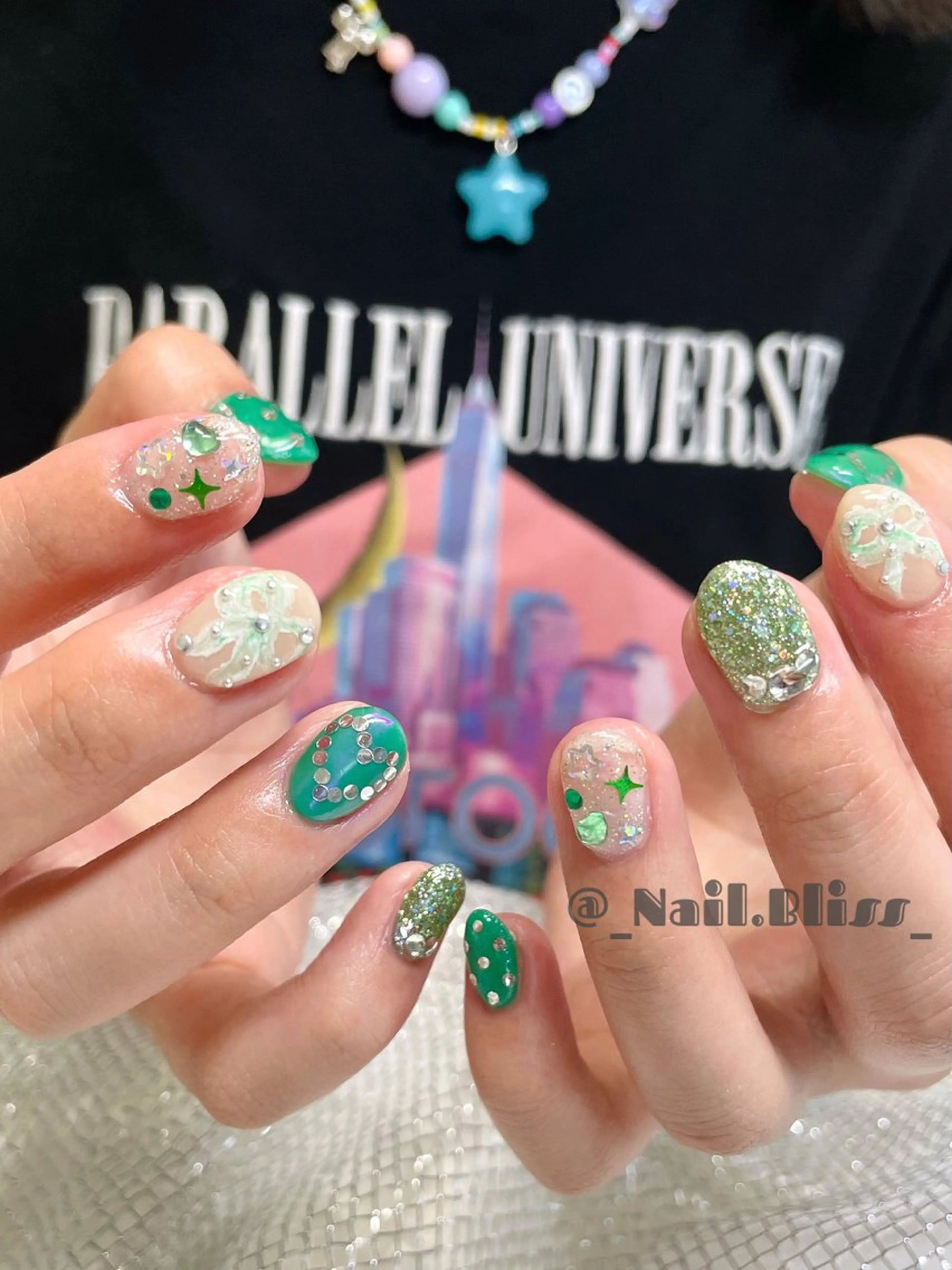 ネイル アートネイル グリーン 持ち込み ハンドネイル NAIL BLISSのネイルデザイン