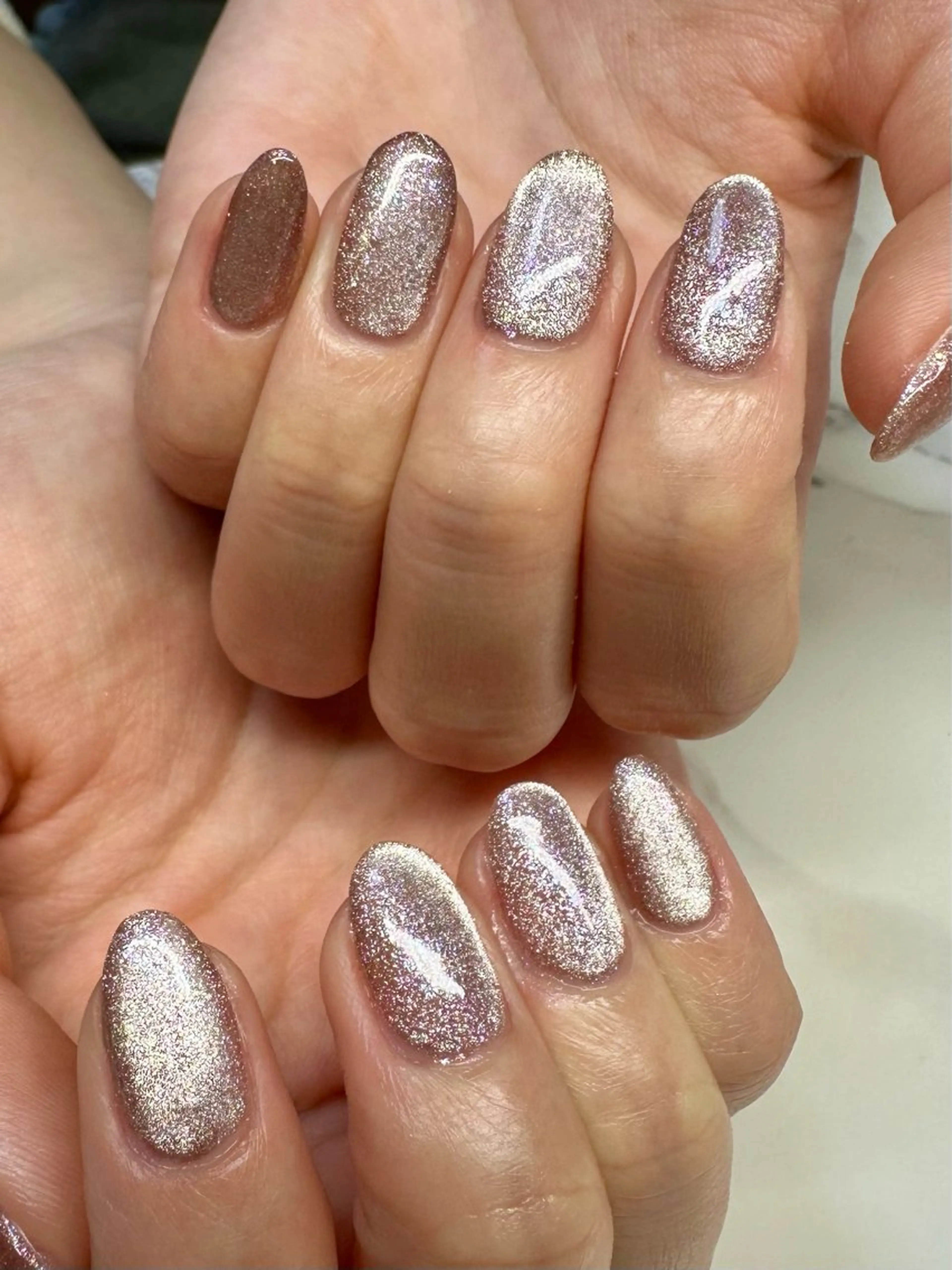 ネイル アートネイル チークネイル フレンチネイル キラキラネイル ラメ(グリッター) M.N_ nailのネイルデザイン