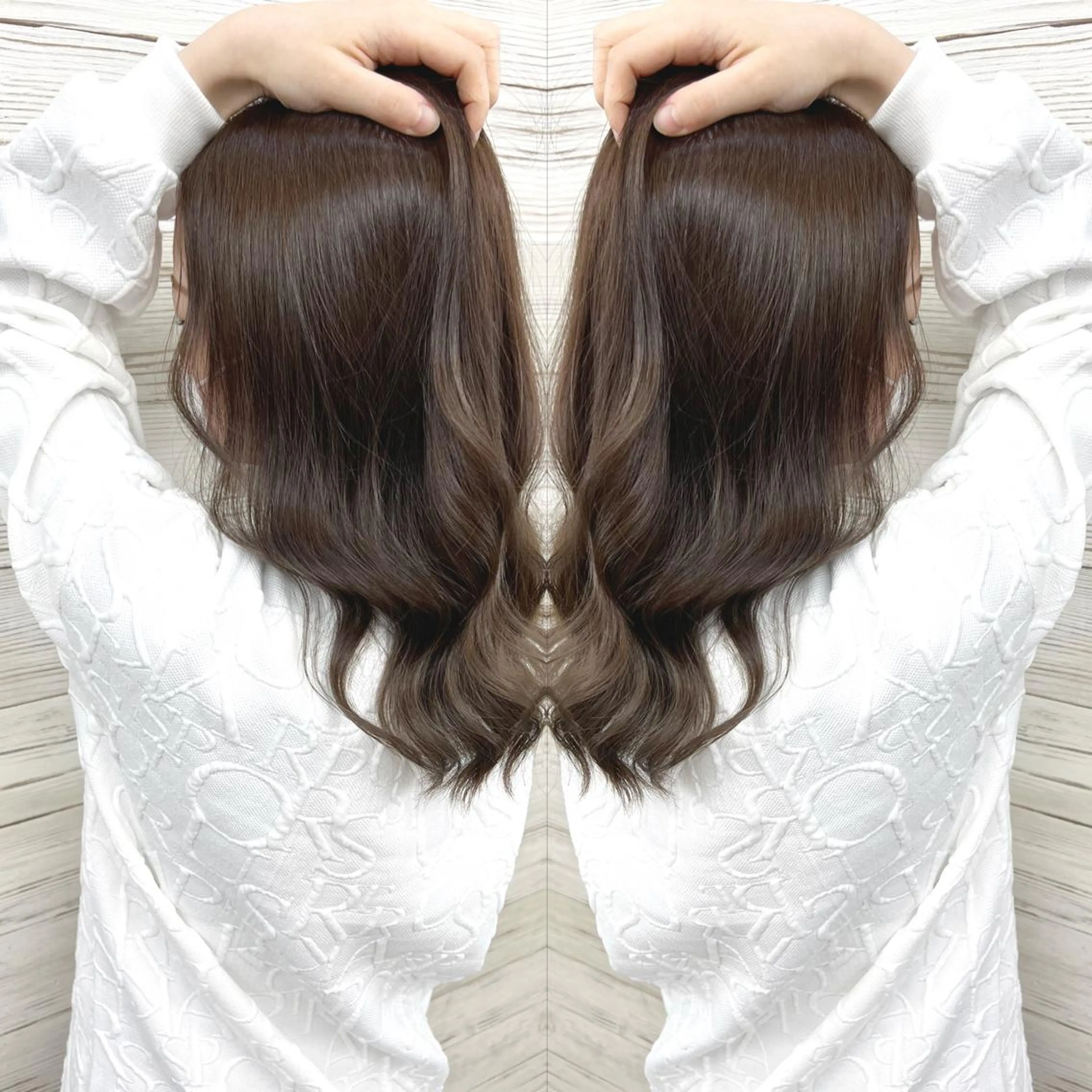 セミロング カラー ヘアアレンジ マツエク・マツパ セミロングパーマ ブリーチ 透明感カラー グレージュ 一重×まつ毛パーマ カット ヘアカラー トリートメント 枝毛カット＆髪質改善 満足NO.1岡しゃんのヘアスタイル