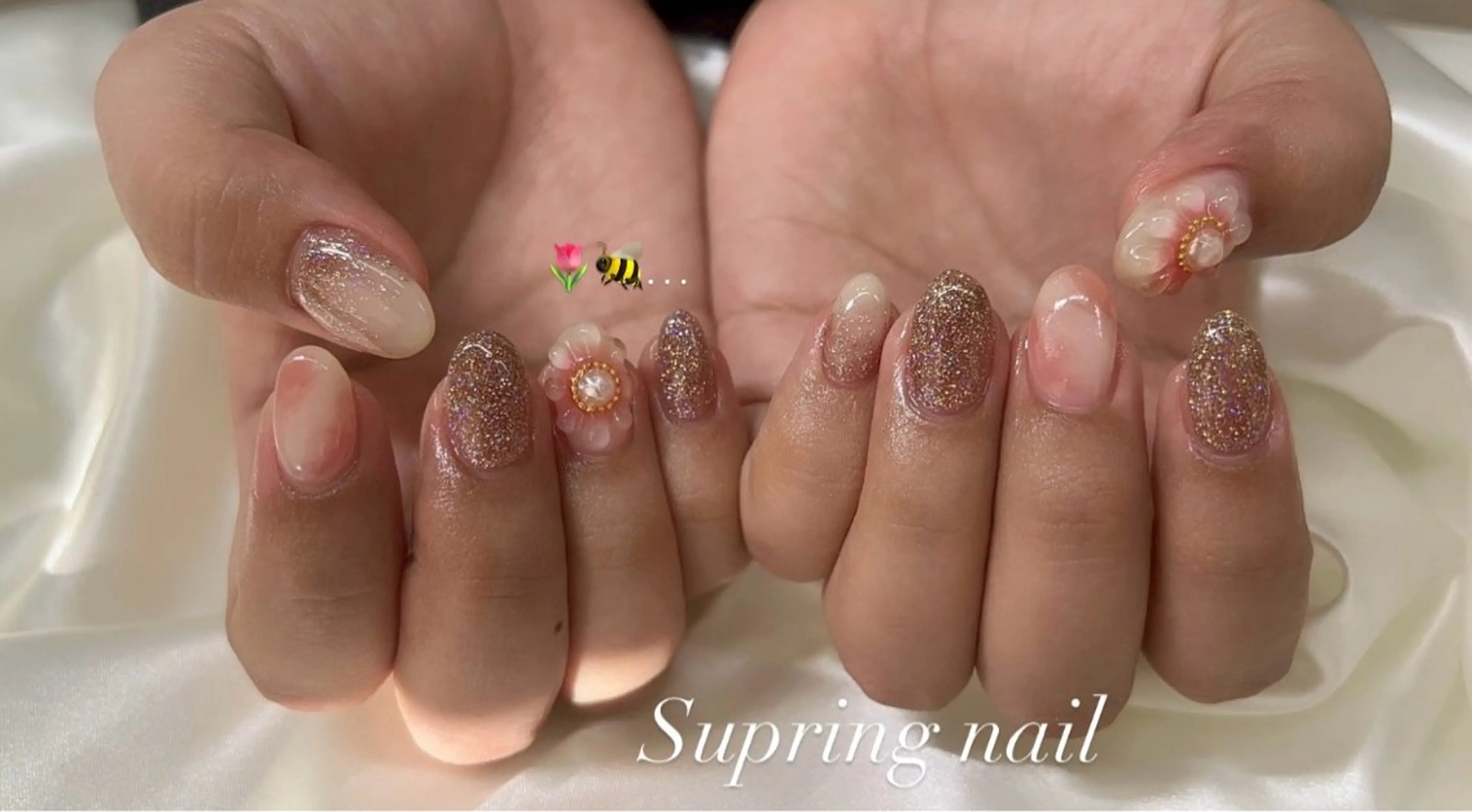 ネイル フラワーネイル 韓国ネイル 持ち込み ワンカラーネイル リボン ハンドネイル Moana Oukaのネイルデザイン