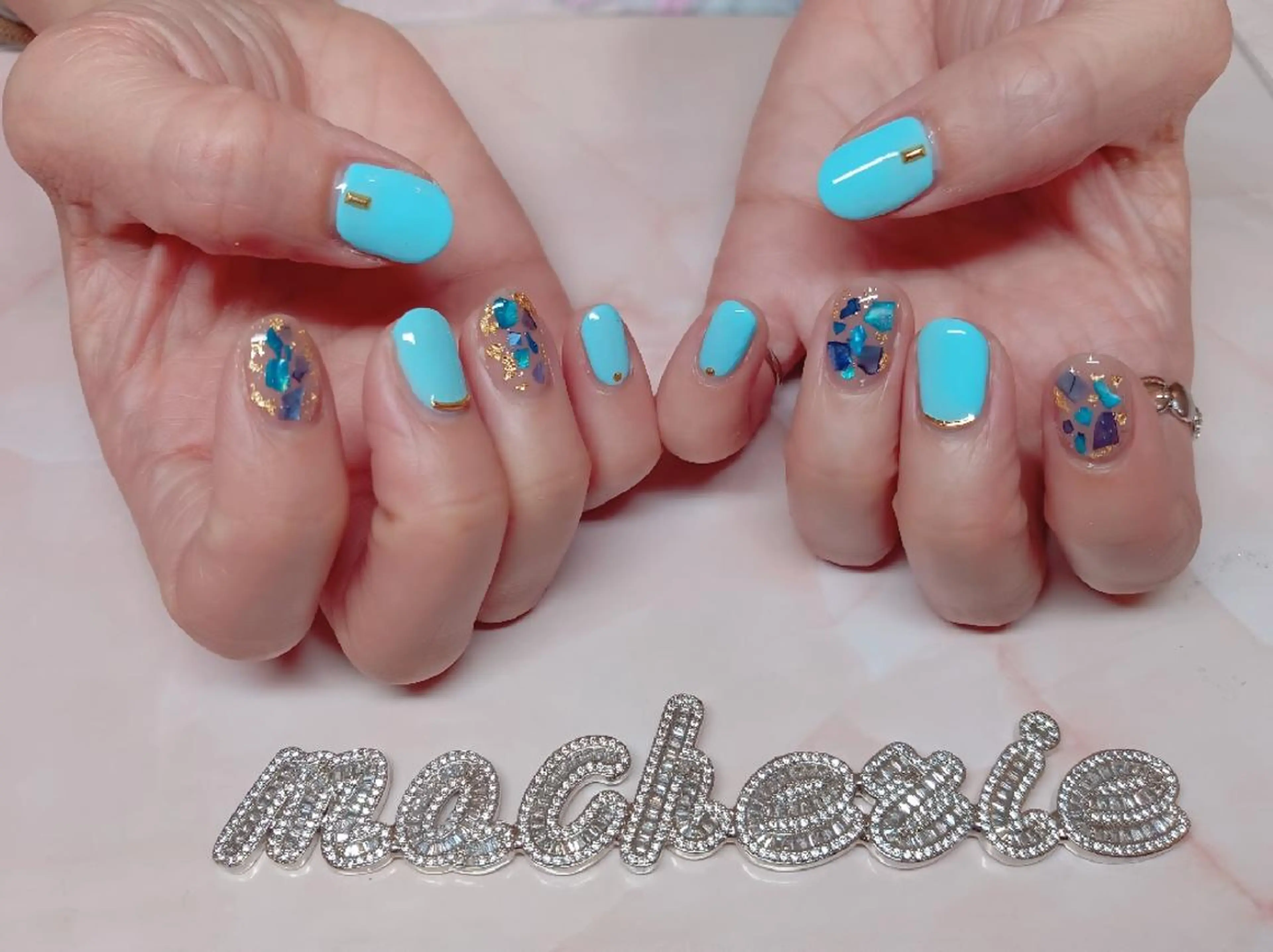 ネイル ブルー 春ネイル ハンドネイル Nail Salon macherieのネイルデザイン