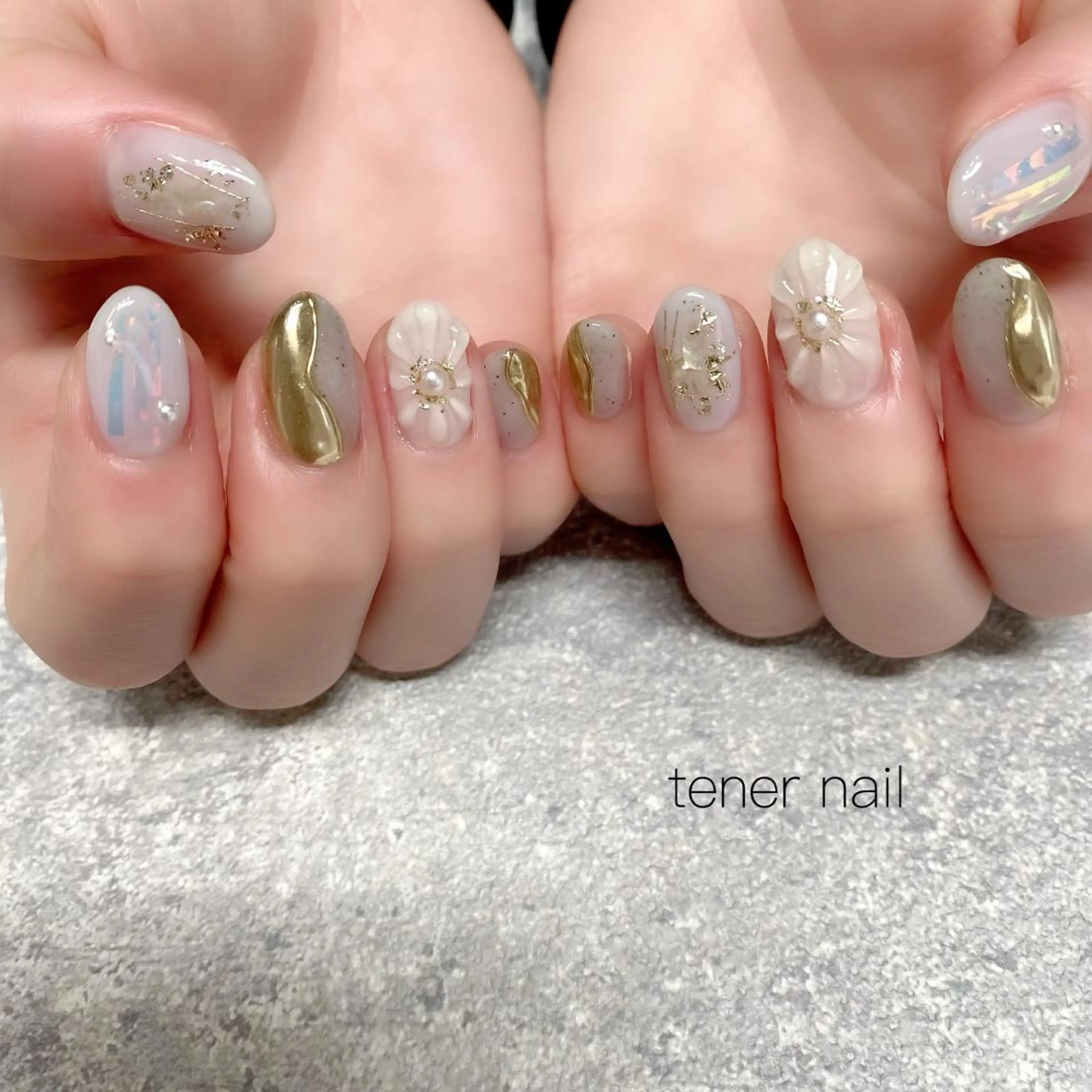 ネイル フラワーネイル ミラーネイル ぷっくりネイル tener  nail  テネルネイル所属・テネルネイル tener nailのネイルデザイン