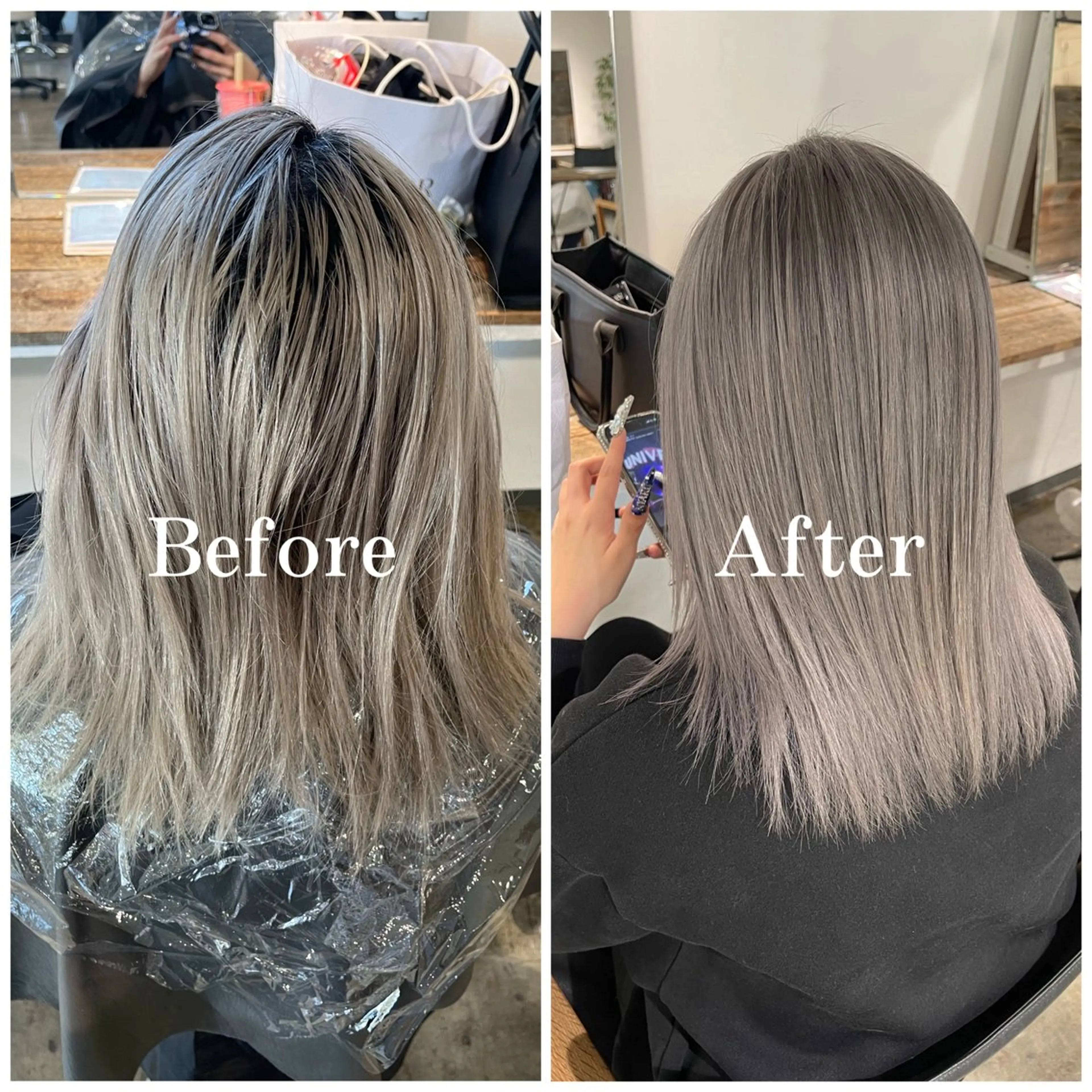 セミロング カラー ブリーチ デザインカラー ハイトーンカラー ムラ修正/ ハイトーン💖Riaのヘアスタイル