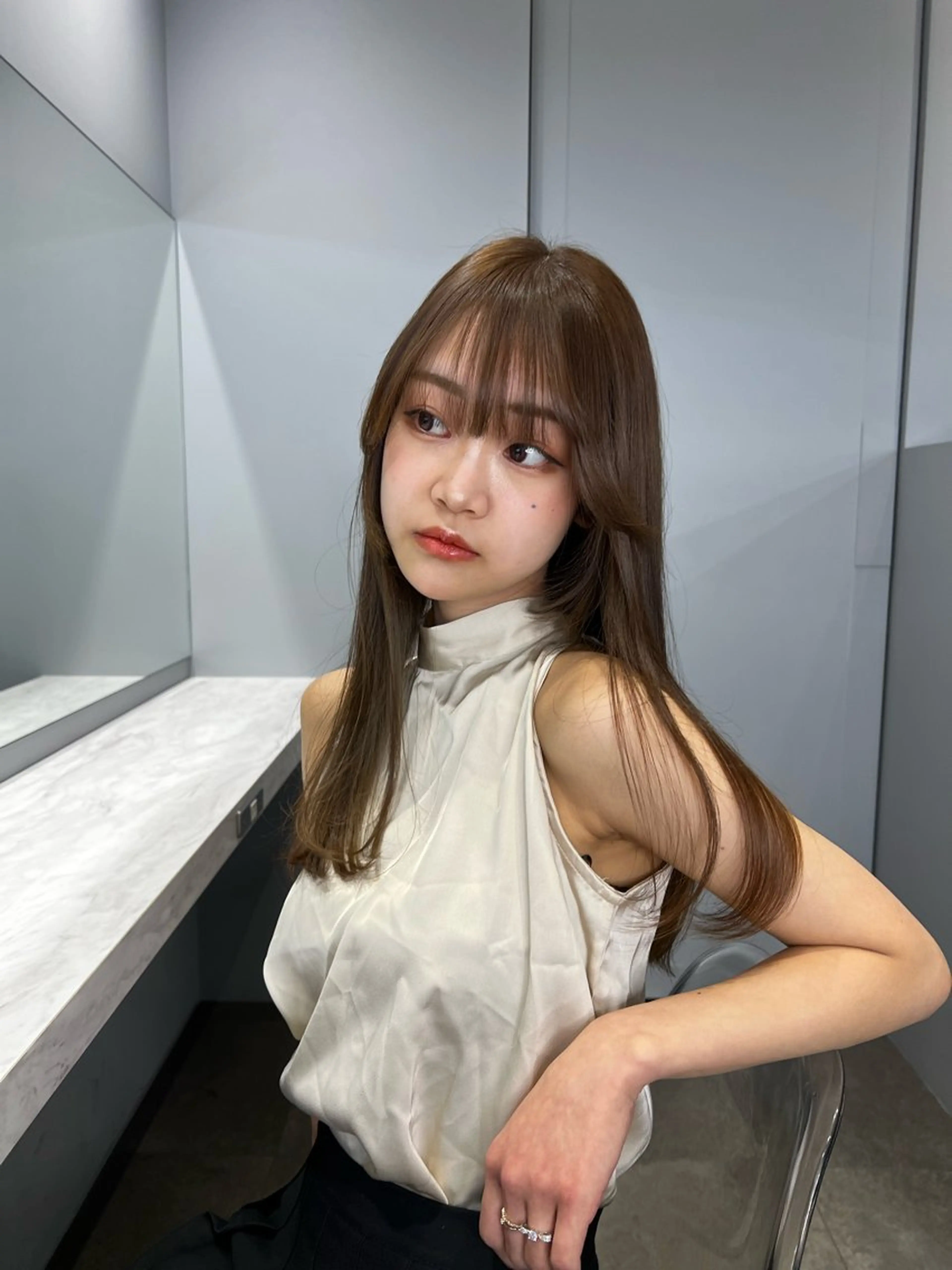 セミロング カラー ブラウンカラー トリートメント 柔らかブラウン/顔周 りレイヤー♡ユウシのヘアスタイル