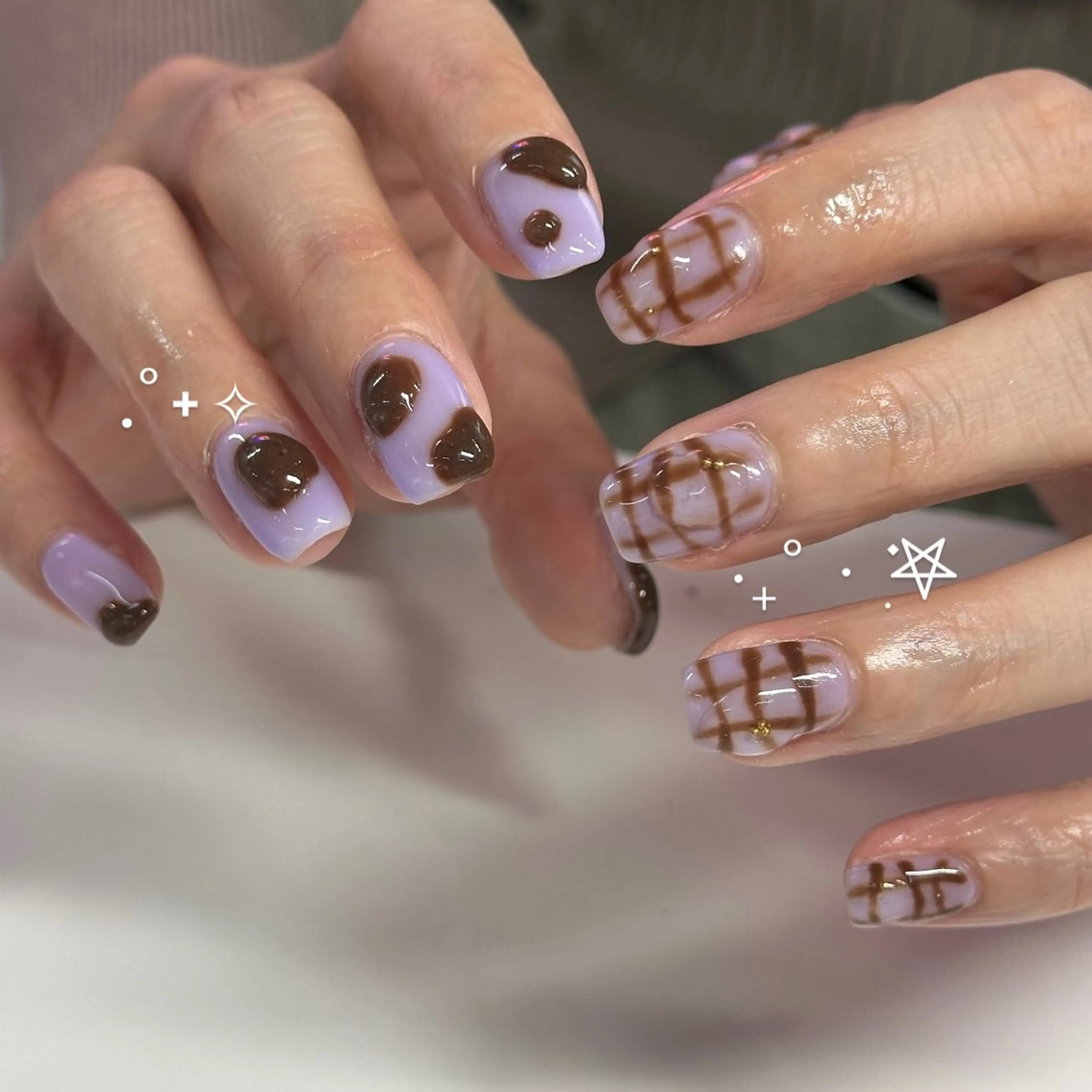 ネイル アートネイル クリアネイル ぷっくりネイル パープル 春ネイル ハンドネイル WOLTOKYO渋谷 yunaのネイルデザイン