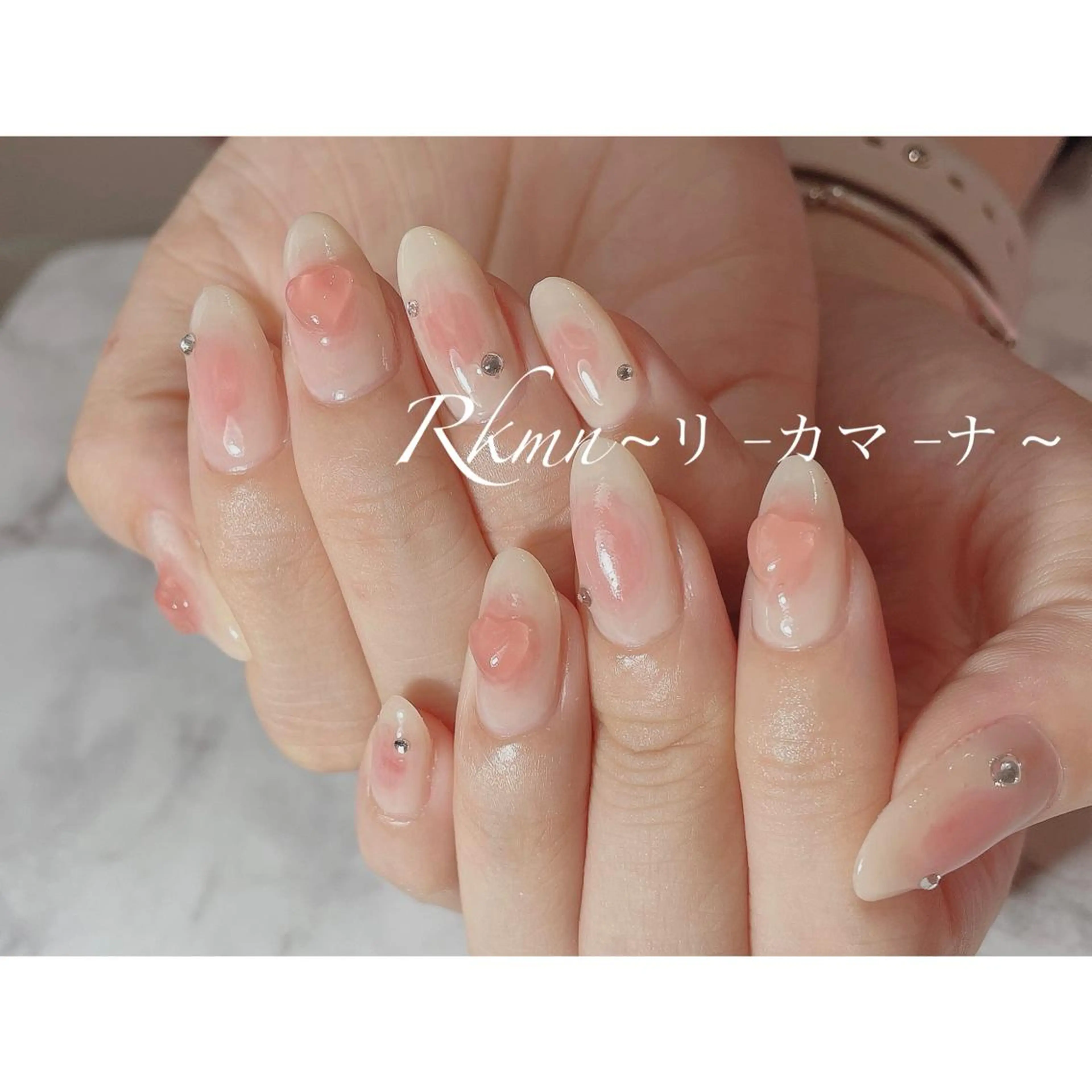 ネイル アートネイル チークネイル ハート 春ネイル ハンドネイル フットネイル ハンドケア Rkmn ~リ-カマ-ナ~のネイルデザイン